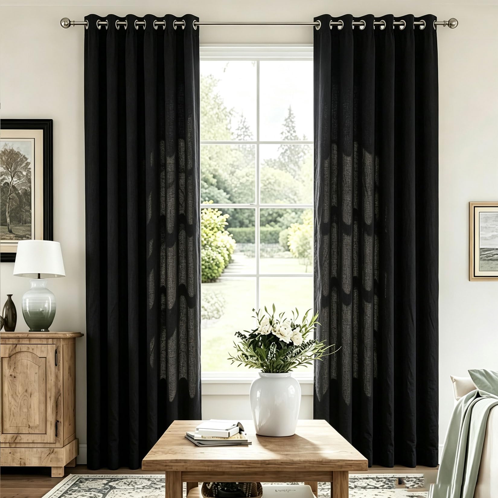 Cortinas Salon Opacas 300 x 170 cm Termica Aislante, con Ojales Cortinas Modernas Suave, Anti Luz, Modernas para Salon Dormitorio Habitacion, Negro