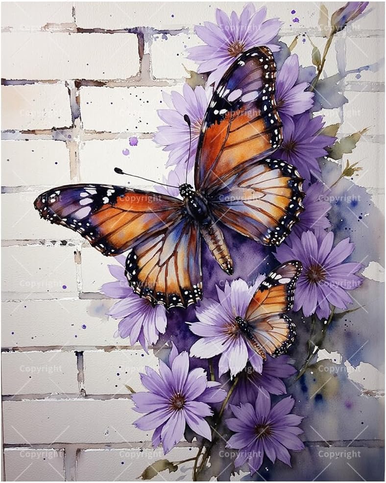 Butterfly Art Paint by Numbers Kit for Adults - DIY Monarch Butterfly on Pink Daisies Painting on Canvas, Acrylic Paint Set, Suitable for Beginners, Art for Home Decoration or Gifts(12X16IN Framed)