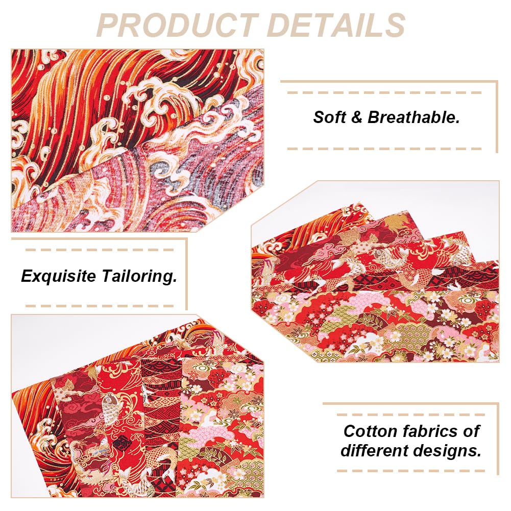 FREEBLOSS 10 piezas de tela de algodón, paquete de 5 diseños florales rojos diferentes, cuadrados de tela para coser, acolchar y patchwork, 20 x 20 pulgadas/50 x 50 cm