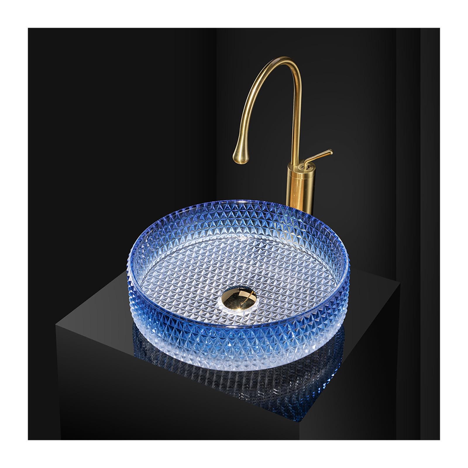 Lavabo de baño de 15" en vidrio templado de fácil limpieza con diseño artístico C