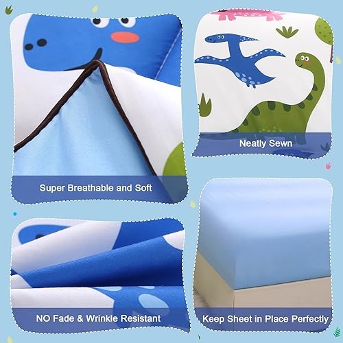 Miniatura 5 de Wowelife GET-JOI3-12 - Juego de ropa de cama de 4 piezas, edredón de dinosaurio de niños pequeños, sábana encimera, sábana bajera y funda de
