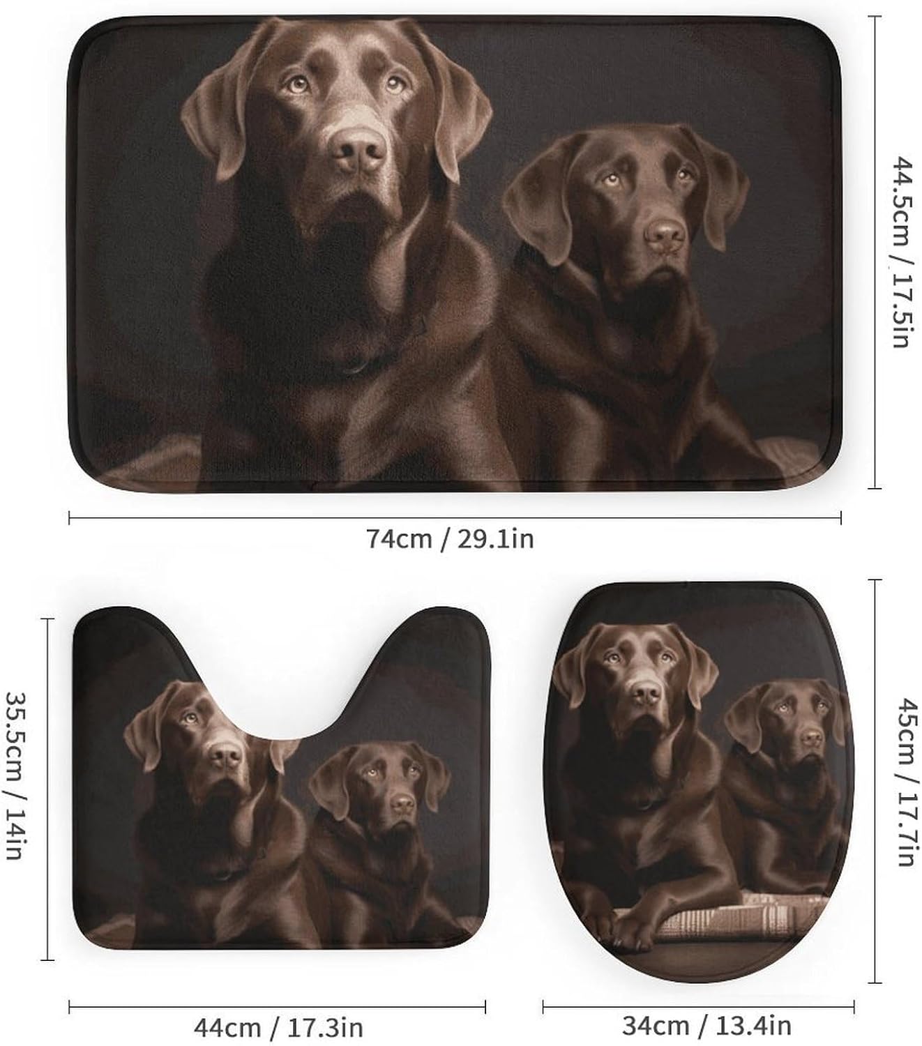 Brown Labrador Retriever Shower Curtain Set 4 Piece, Non-Slip Bath Mat with Toilet Lid Cover and Waterproof Shower Curtain with 12 Hooks, Complete Bathroom Set for Home Decor