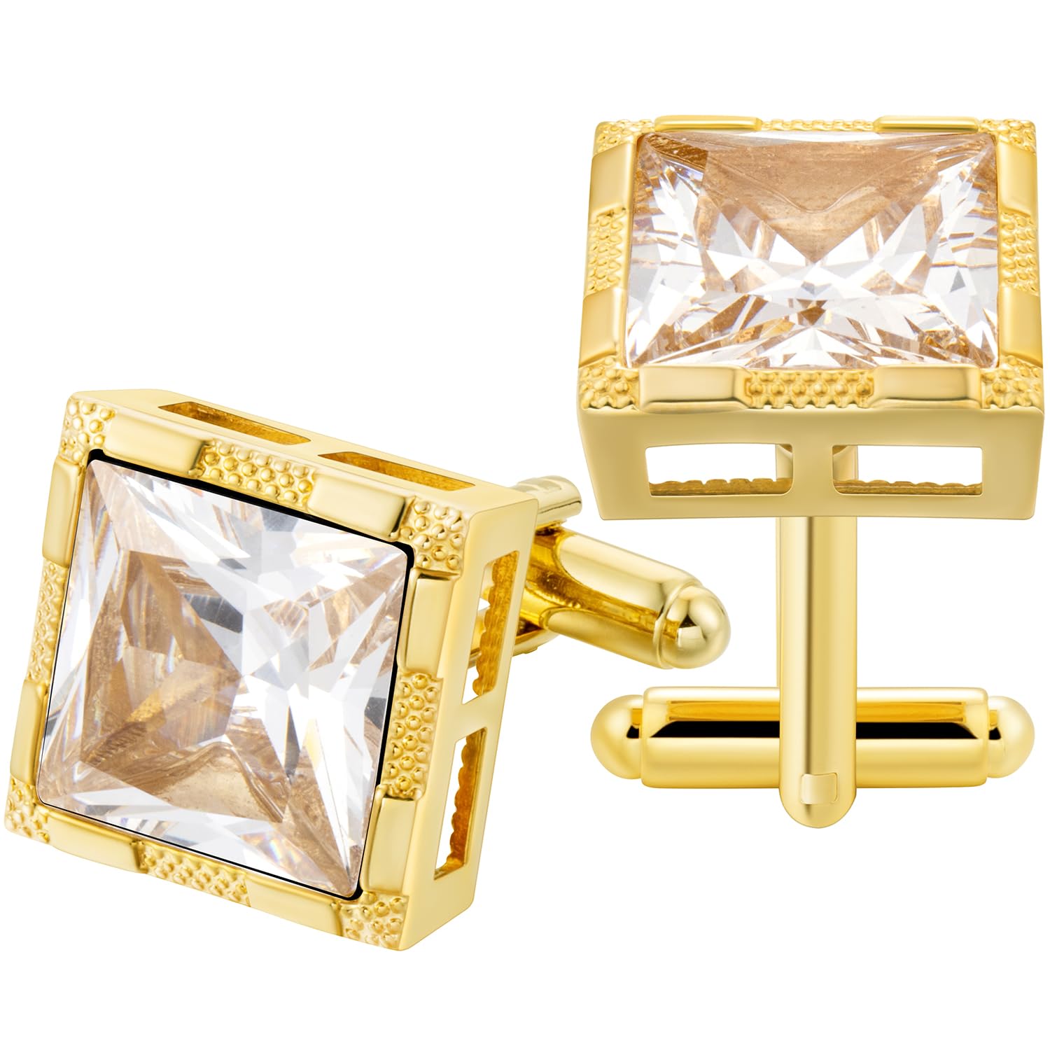 Cuff Links Mens Gold, Crystal Cufflinks for Men Brass Cuff Link Gold Wedding Business Birthday Gift for Groom Father Husband Boyfriend