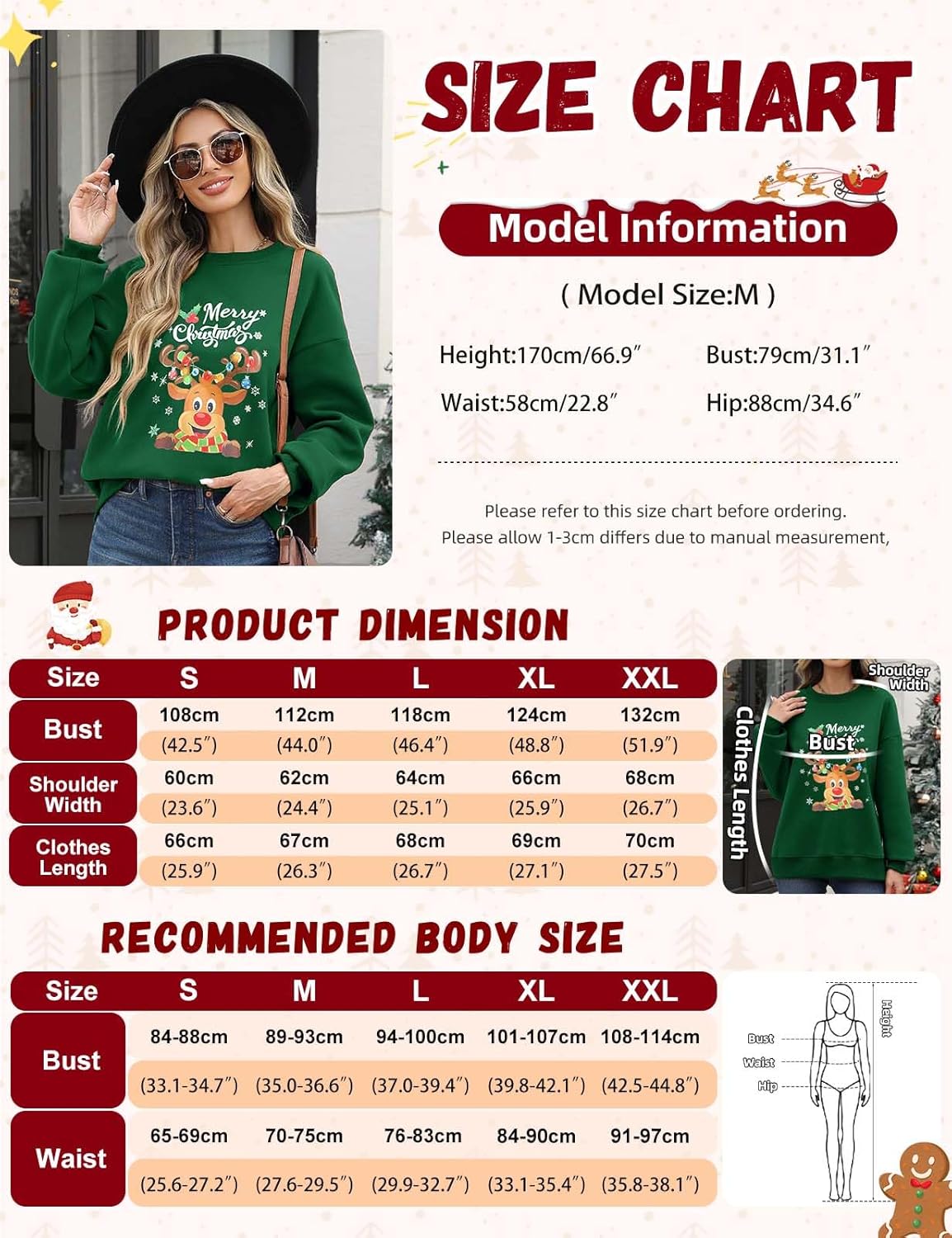 Women's Merry Christmas Shirts Gifts Christmas Graphic Sweater Buffalo Plaid Tees Pullover Xmas Holiday Sweatshirts - Image 6