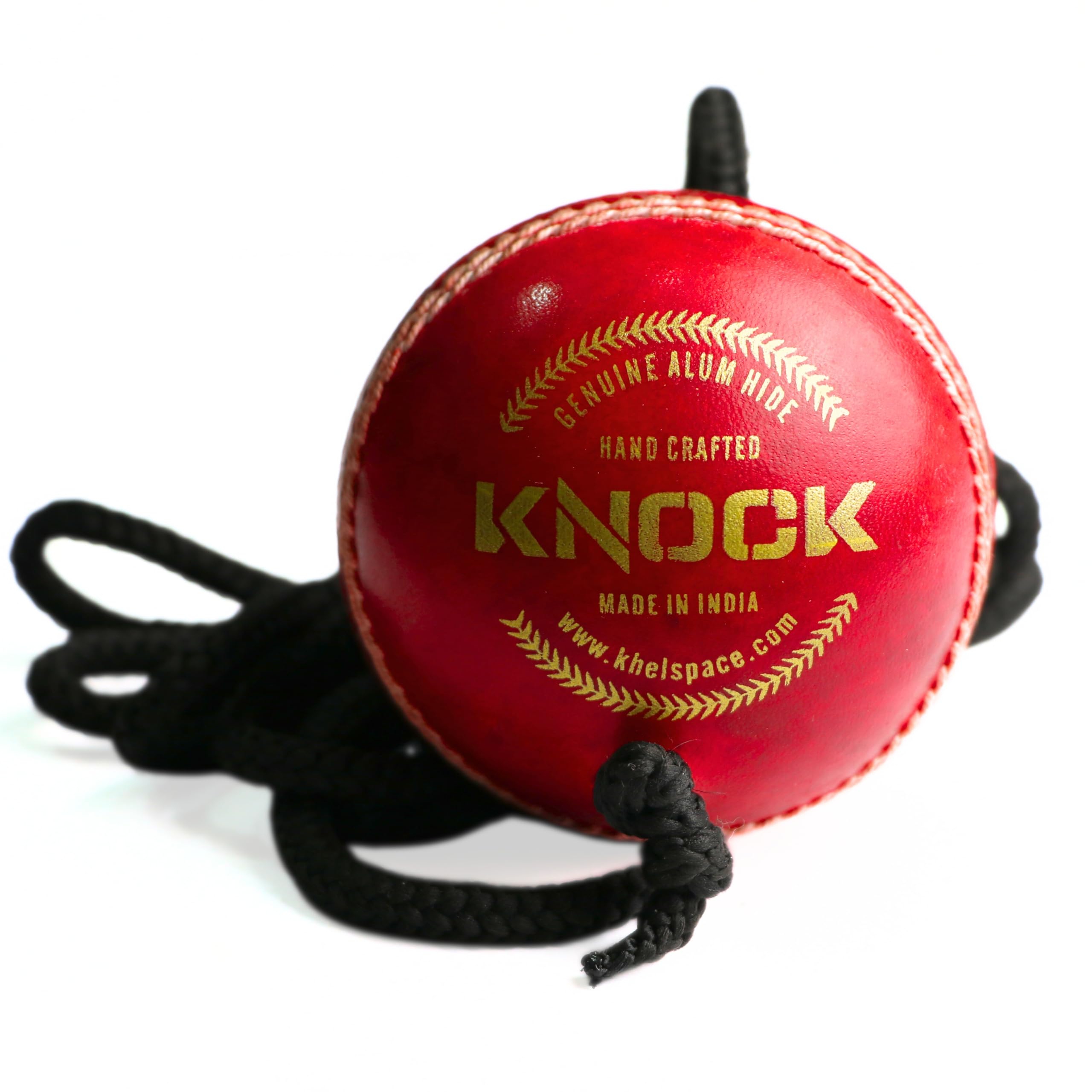 KHELSPACE Knock Leather Cricket Hanging Ball with Rope, Professional Grade Training Ball, Hand-Stitched, Standard Size, Red-picture-35