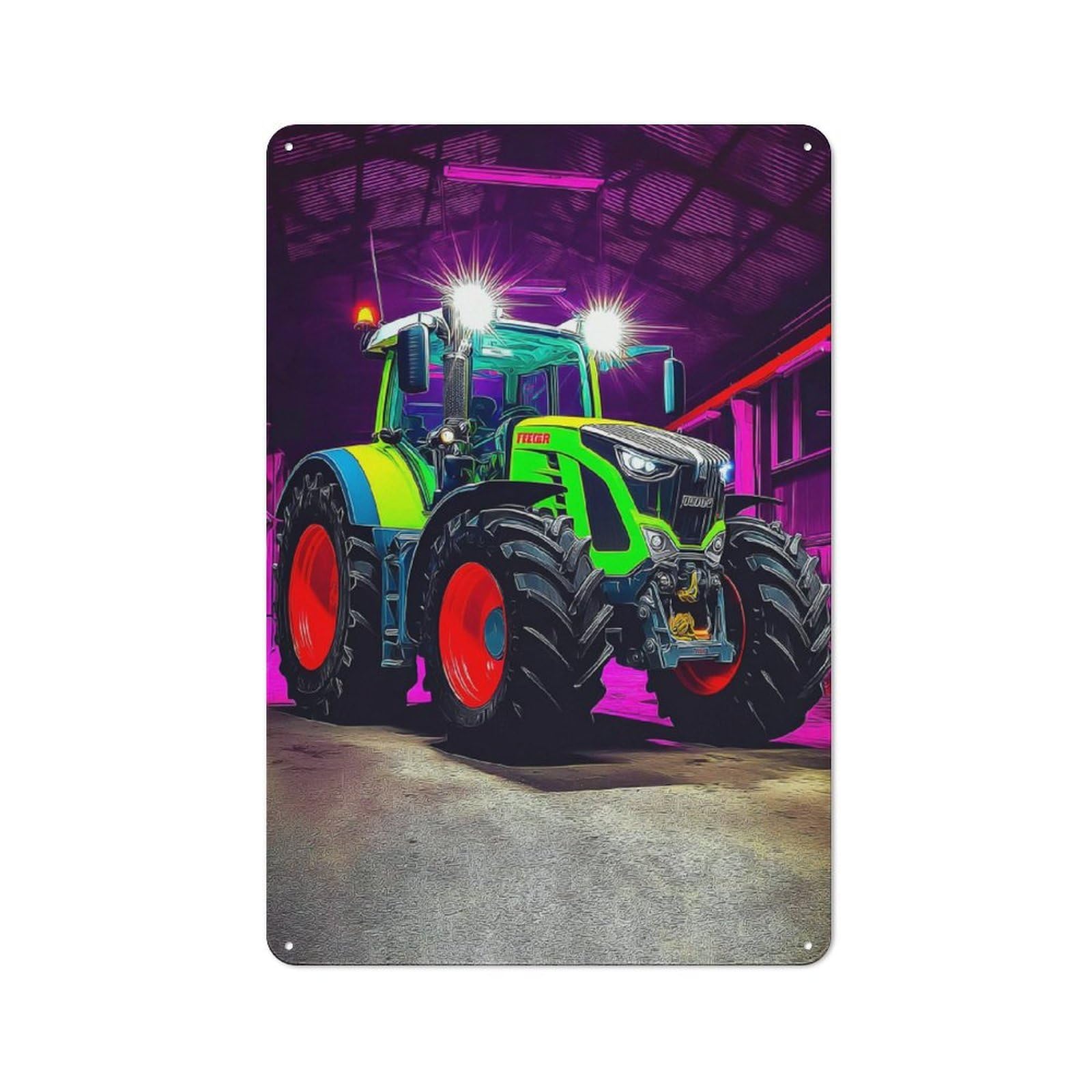 Junmoney Vividly Colored Tractor In Barn Tin Wall Plaque 30X20cm With For Hallway Wall, With Clear Retro Wall Decor Character