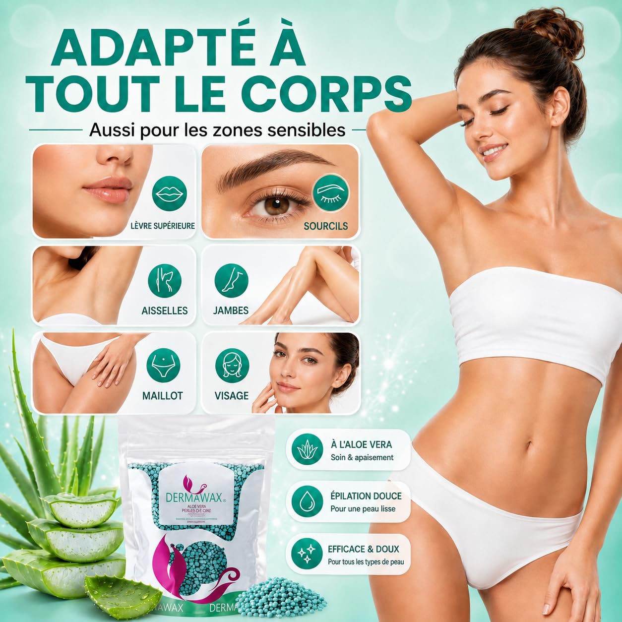 Dermawax 1 kg Aloe Vera Wax Beads  Stripless Wax, Made in Italy,  Professional Peelable Wax for Bikini, Armpits, Face, Body & Sensitive Areas  : Amazon.com.be: Beauty