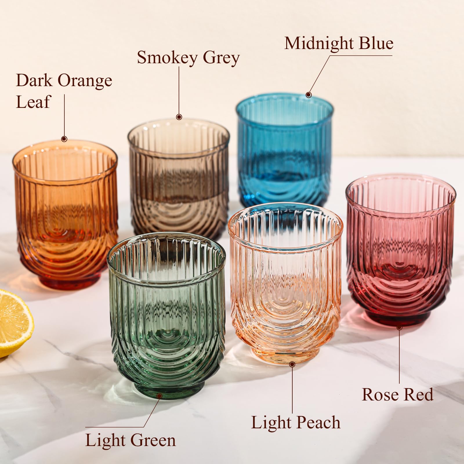 Glasbecher im Vintage-Stil, Bogen-Design, 4 Stück, mehrfarbig