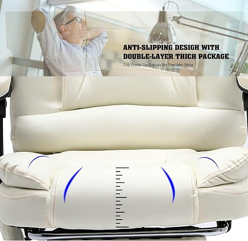 Miniatura 8 de Silla de oficina de masaje, silla ejecutiva ergonómica para computadora con reposapiés, silla de oficina ejecutiva de piel sintética con reposabrazo