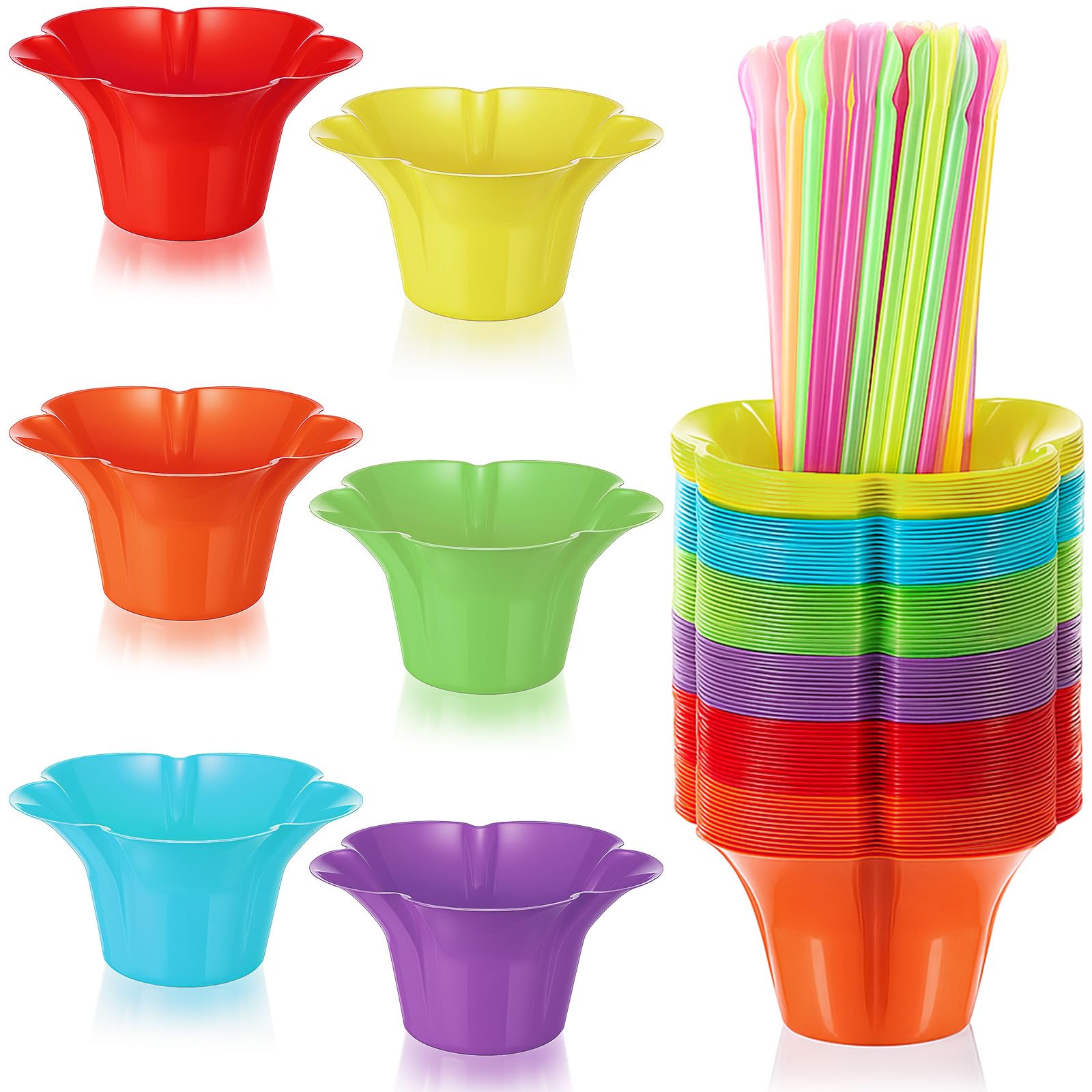 Boao 200 Pcs 12 oz Colorful Snow Cone Cups with Spoon Straw, Reusable Bowl