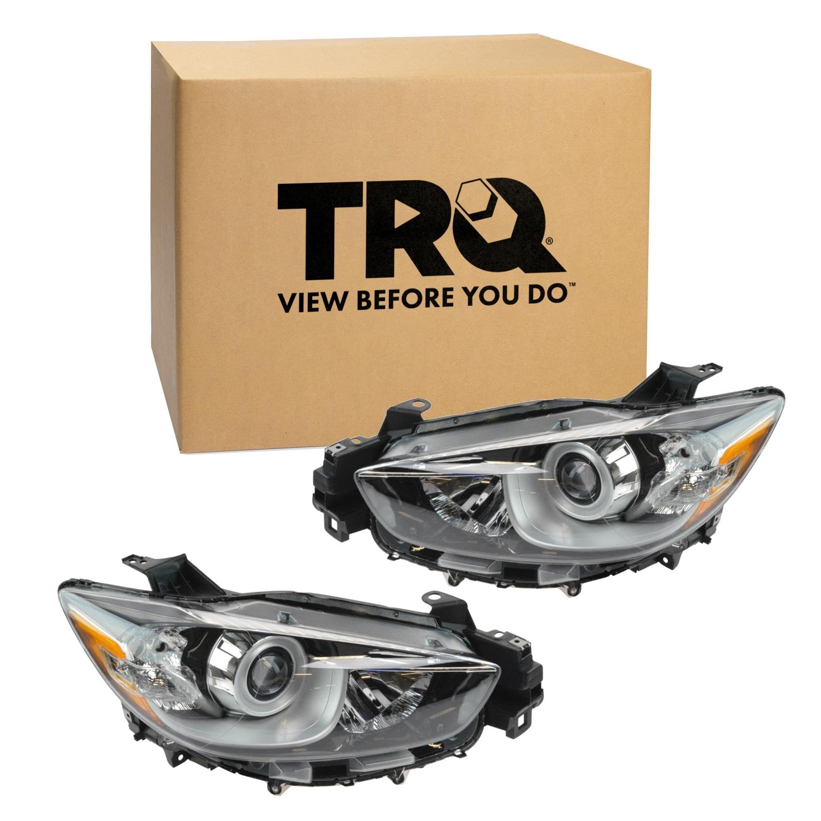 TRQ Driver and Passenger Side Headlight Assembly Set Compatible with 13-16 Mazda CX-5 Halogen Only