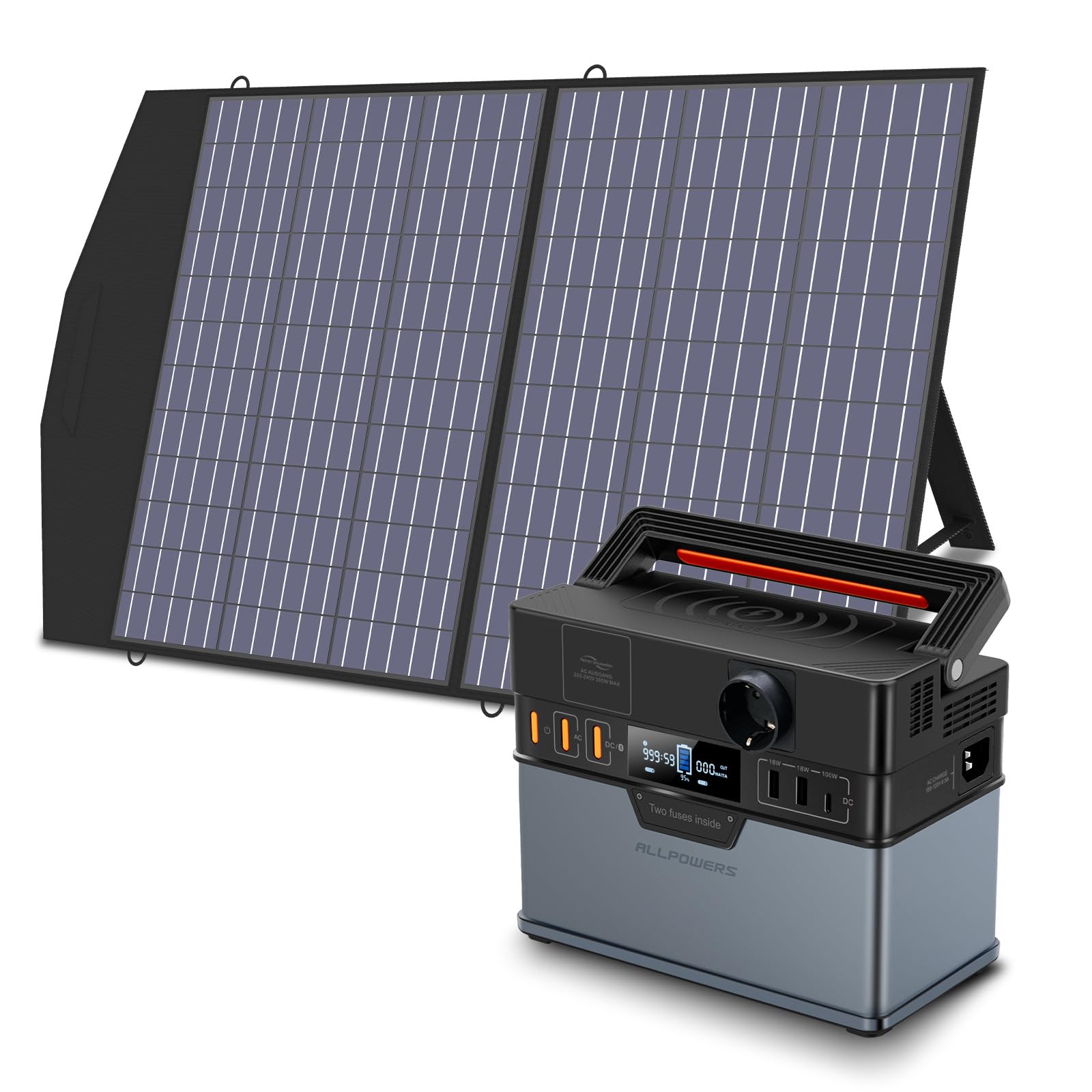 ALLPOWERS S300 Tragbarer Powerstation mit 1x 100W Solarpanel, 288Wh / 78000mAh Mobile Stromversorgung Generatoren 300W Batterie Mobiler Stromspeicher für Garten Party Reise Camping Wohnmobil Notfall