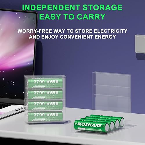 Miniatura 6 de Batería recargable AA de litio con 2 cajas de plástico, paquete de 8 baterías AA de 1.5 V 3700 mWh, batería de iones de litio doble A a prueba de