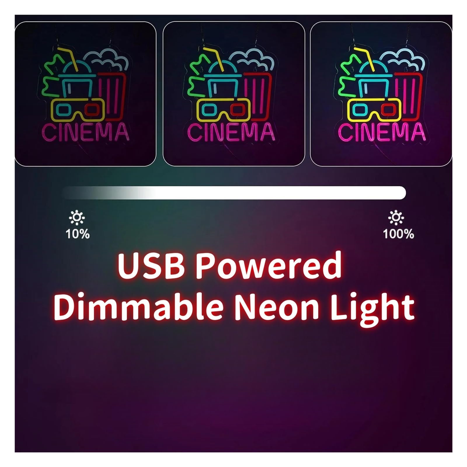 Decoración Lámparas Letrero De Neón CINEMA, Decoración Alimentada Por USB Para Cine En Casa Y Cafetería 30cm/11.81(in)×39.3cm/15.47(in)