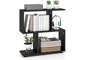 Tangkula Geometric Bookshelf: 2-Tier Freestanding Wood Display Shelf Freestanding Wood Display Shelf...