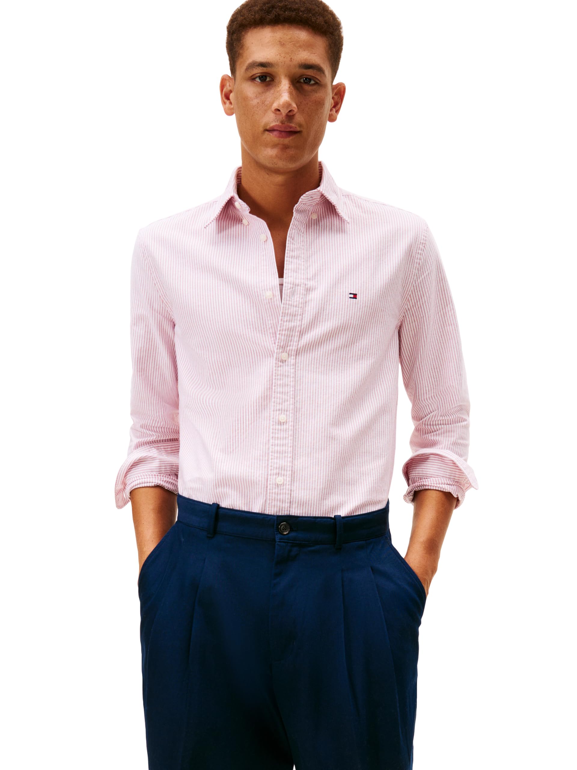Tommy Hilfiger Men's Long Sleeve Oxford Shirts in Regular Fit, Men's Button Down Shirts, Also Available in Big and Tall