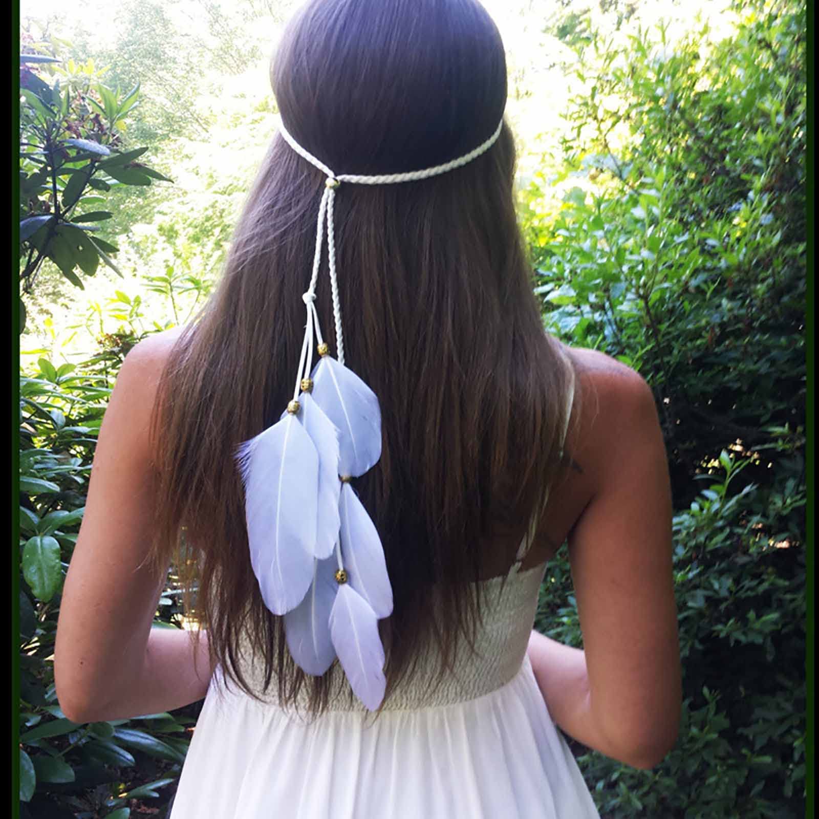 TseenYi Boho Diadema De Plumas Banda De Pelo Gitano Borla De Plumas Blancas Diadema De Plumas Largas Flecos Diadema Joyería Para Las Mujeres Y Las Niñas Etapa De Rendimiento Tocado