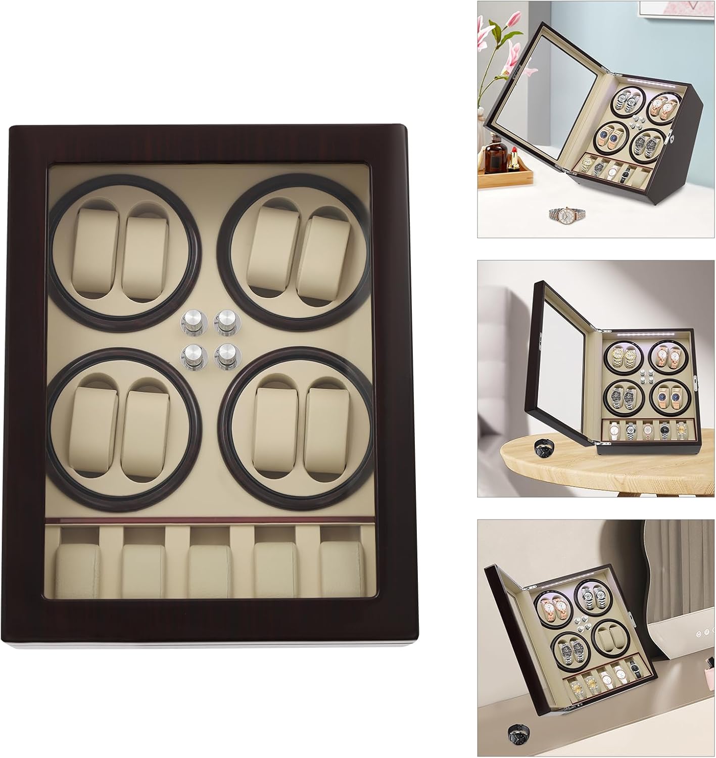 Watch Winder for Automatic Watches Lockable Winders with Watch Holders Silent 10dB Motor w/4 Modes Luxury Automatic Watch Winder 8+5 Display Box with Built-in Illumination