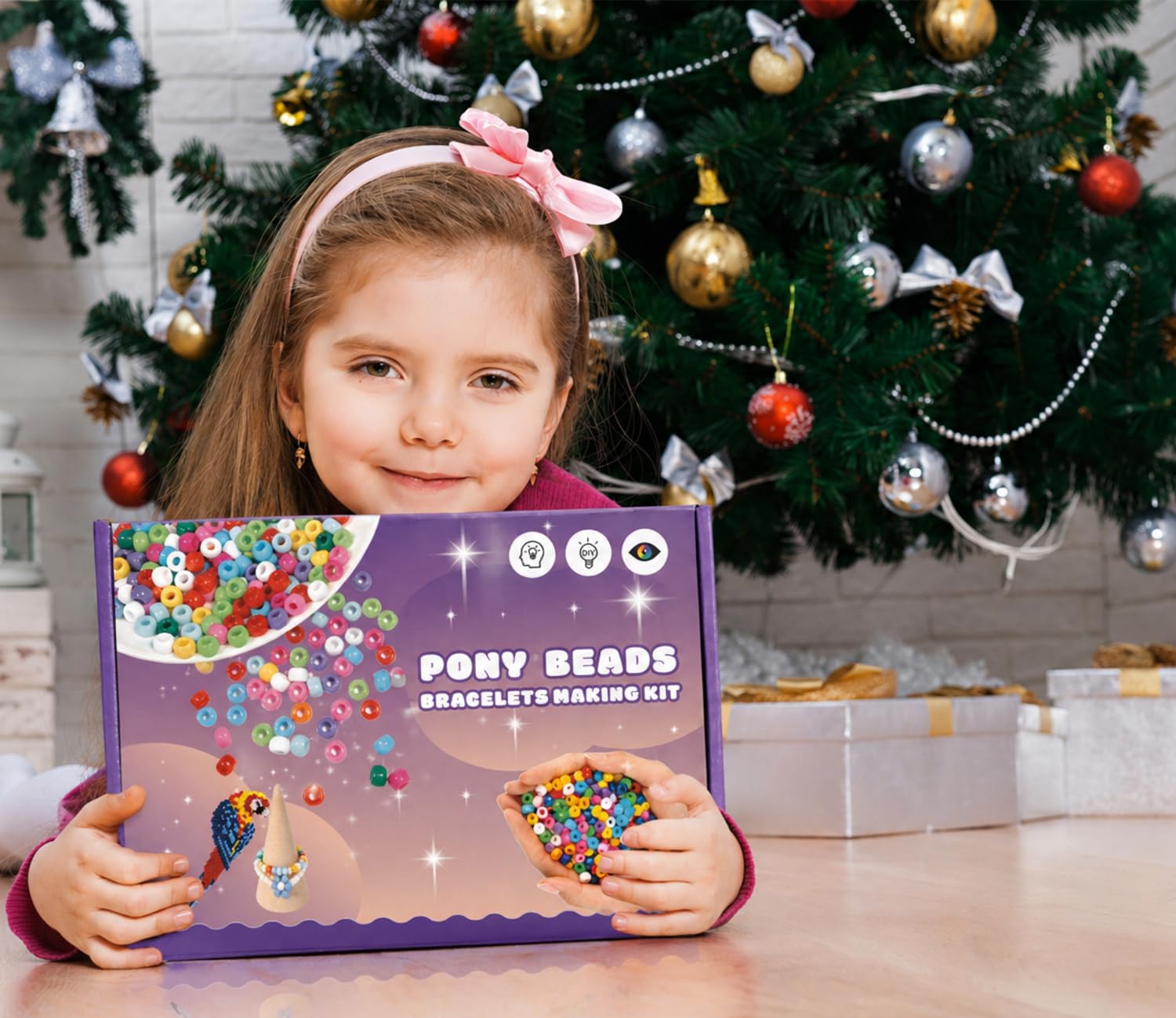 LYMOOR 4240 - Juego de cuentas de pony, 120 colores, incluye 1000 cuentas Kandi de ojo de arcilla arcoíris para hacer pulseras, cuentas de pelo para joyas, collares, manualidades, con caja de regalo y