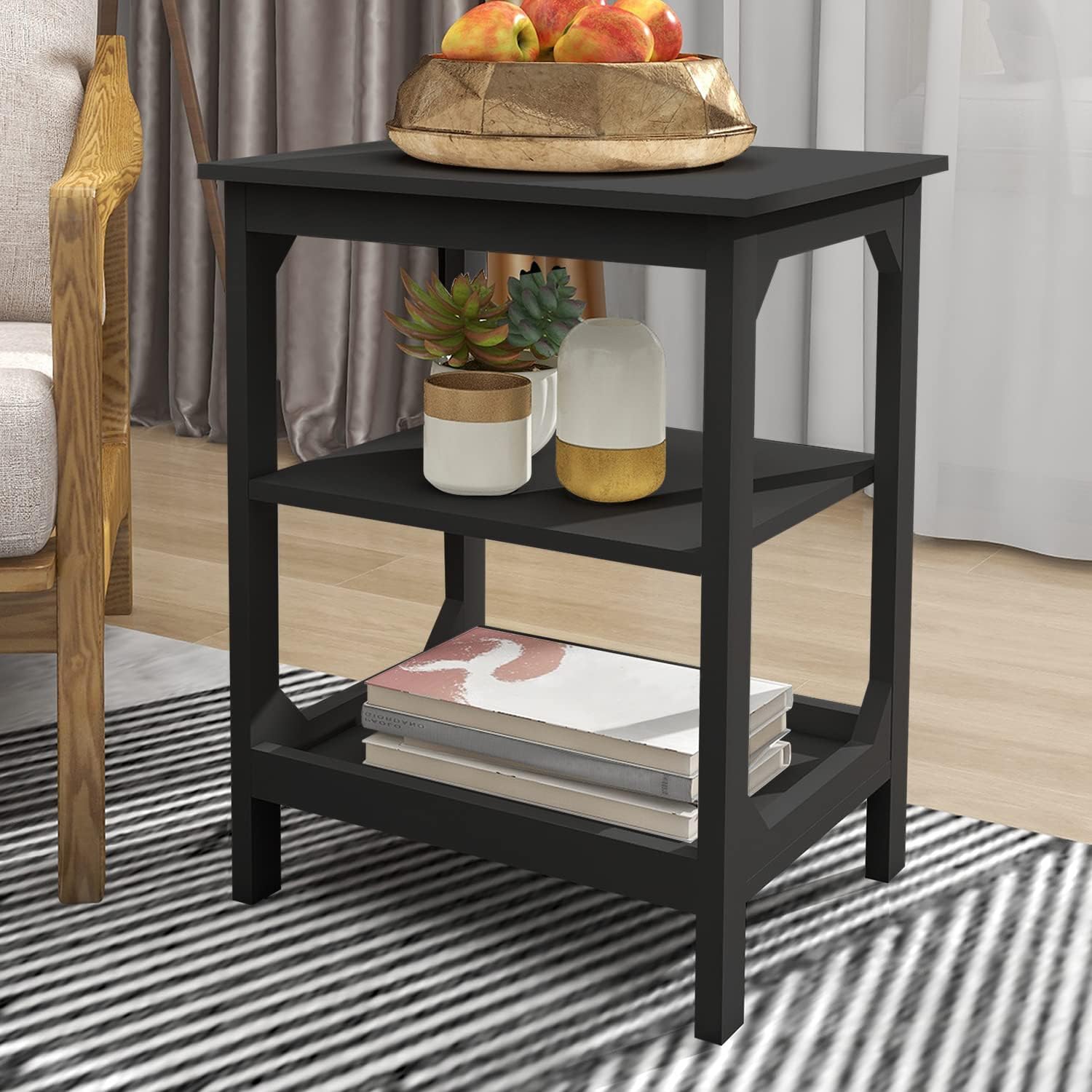 TaoHFE Black Side Table 3Tier Narrow,Black End Table with