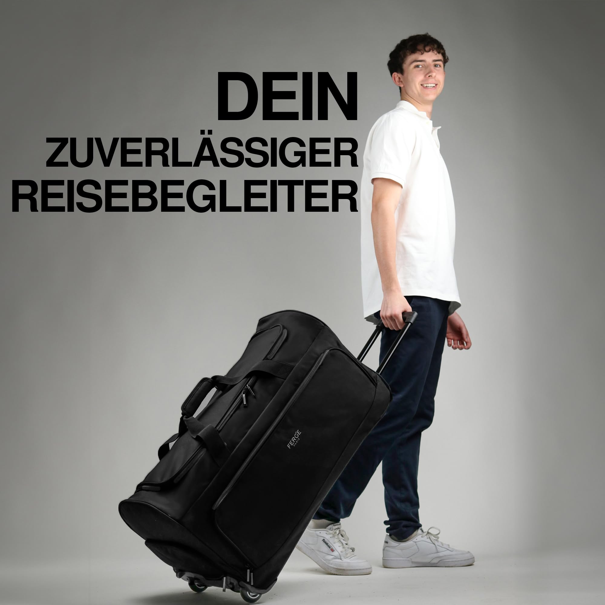 FERGÉ Reisetasche mit Rollen Paris | Separates Schuhfach Weichgepäck Trolley Reisetasche Weekender Paris 90 Liter, schwarz