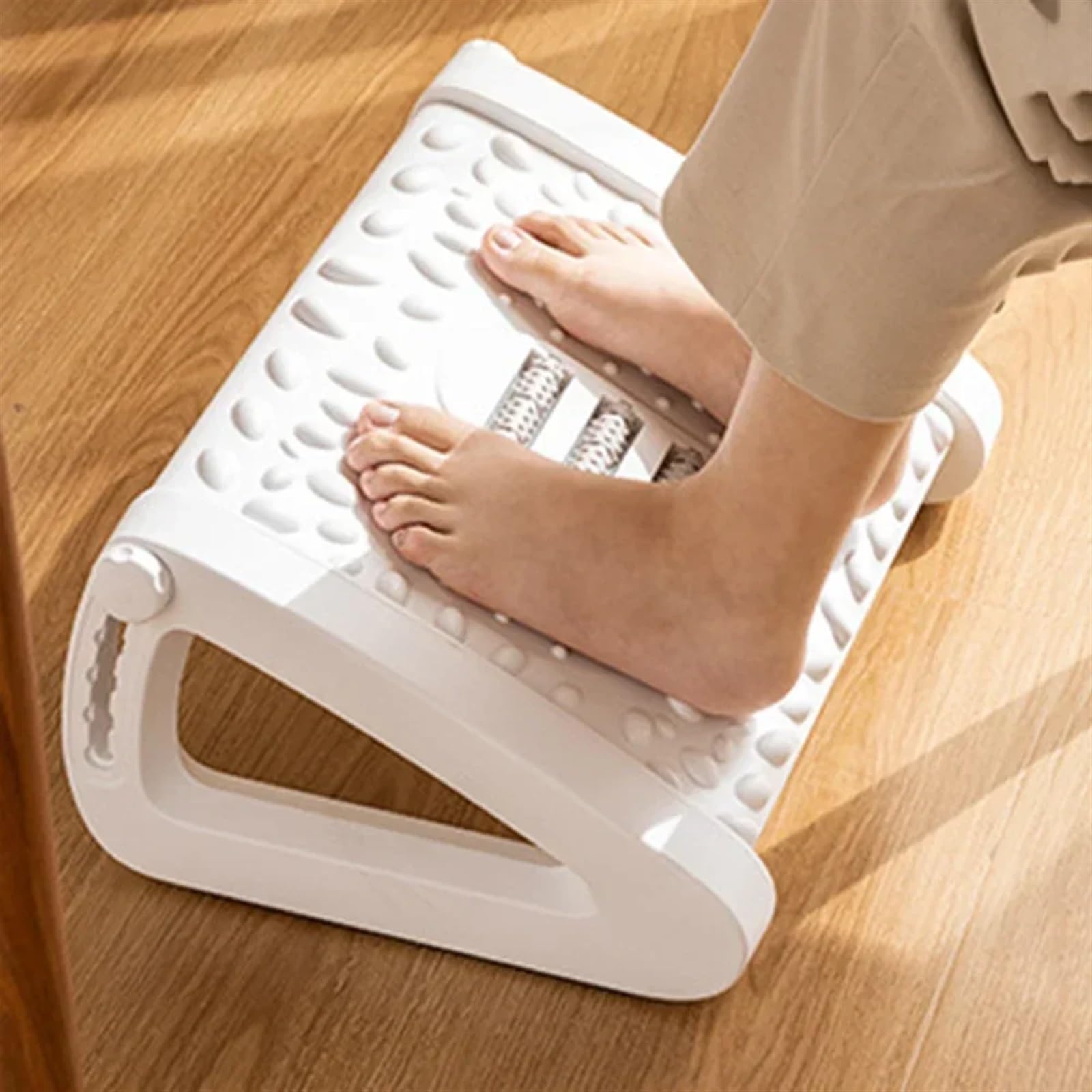 Reposapiés portátil para oficina debajo del escritorio, taburete para el hogar, oficina, trabajo, reposapiés con rodillos de masaje (taburete blanco para pies)