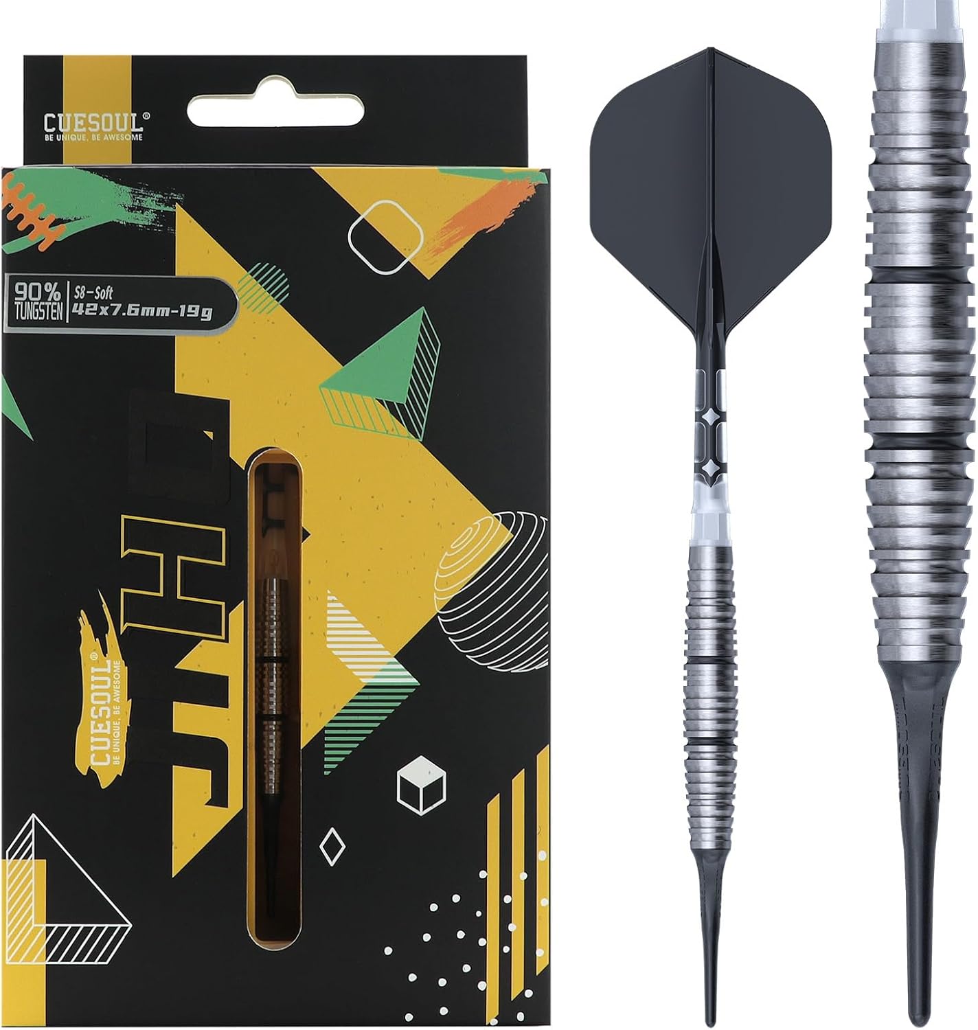 CUESOUL JIHO 18/19/20/21g Soft Tip Darts 90% Tungsten Dart Set with ROST T19 All in One Dart Flight