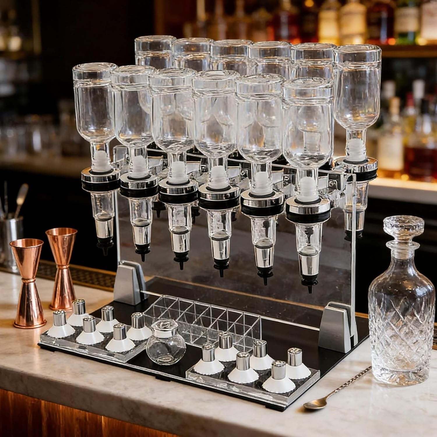 Zestaw Do Przenoszenia Dozownika Płynów, Maszyna Do Napełniania Perfum, Z 12 Oddzielnymi Głowicami Pomp I Butelkami 200 Ml, Regulowany Przepływ, Stojaki Stołowe Do Sklepów/barów