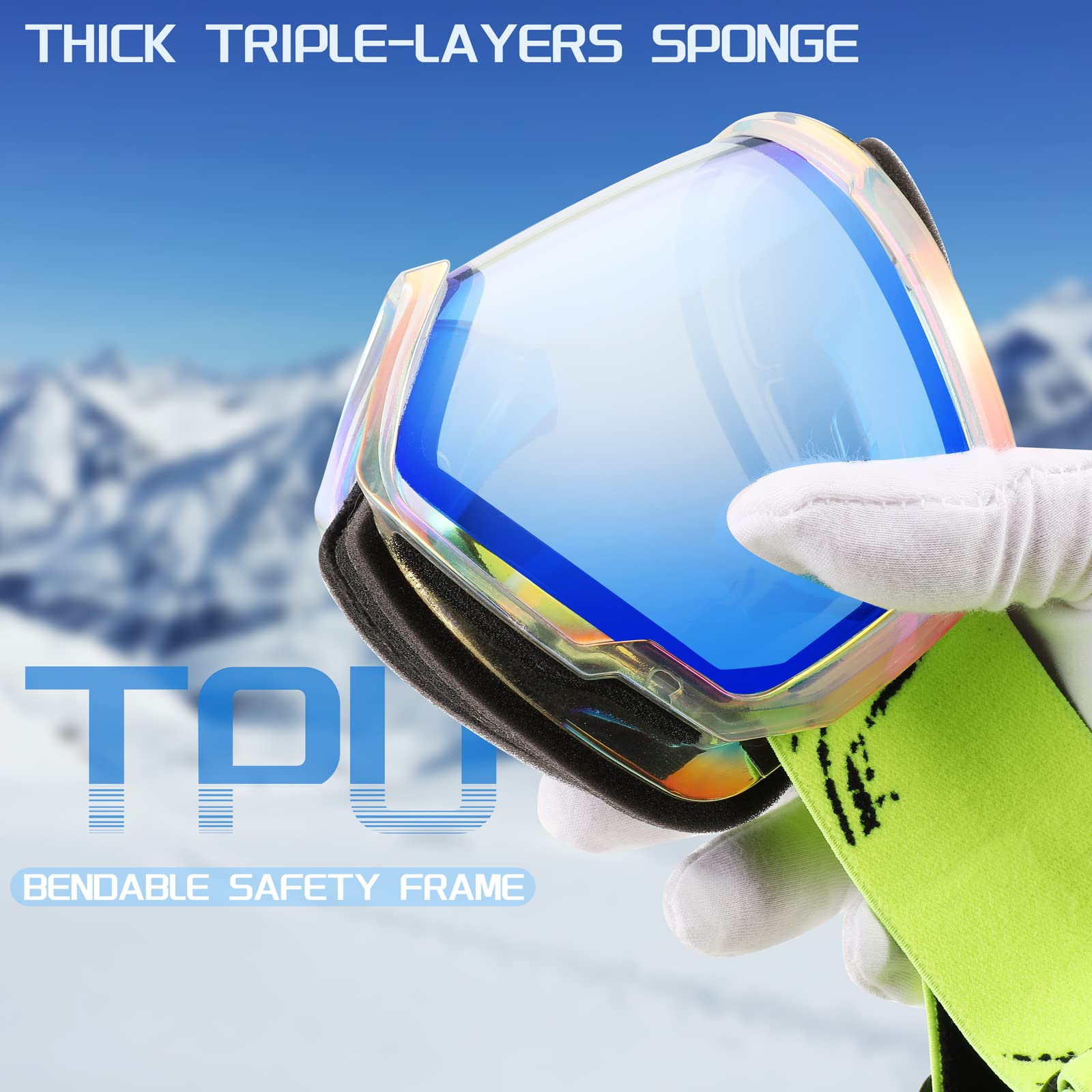 FEISEDY Masques de Ski Hommes & Femmes, Anti-Buée, Protection UV B2960 | Design OTG, Adaptés à la Neige, Masques de Snowboard pour Porteurs de Lunettes