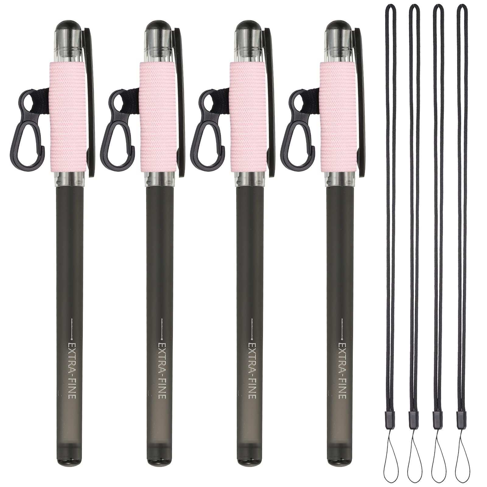 PATIKIL 4Pcs Elastic Pen Holder with 4 Lanyards, Anti Lose Portable Pen Holder for Necklace Carpenters Teachers Construction Workers, Light Pink