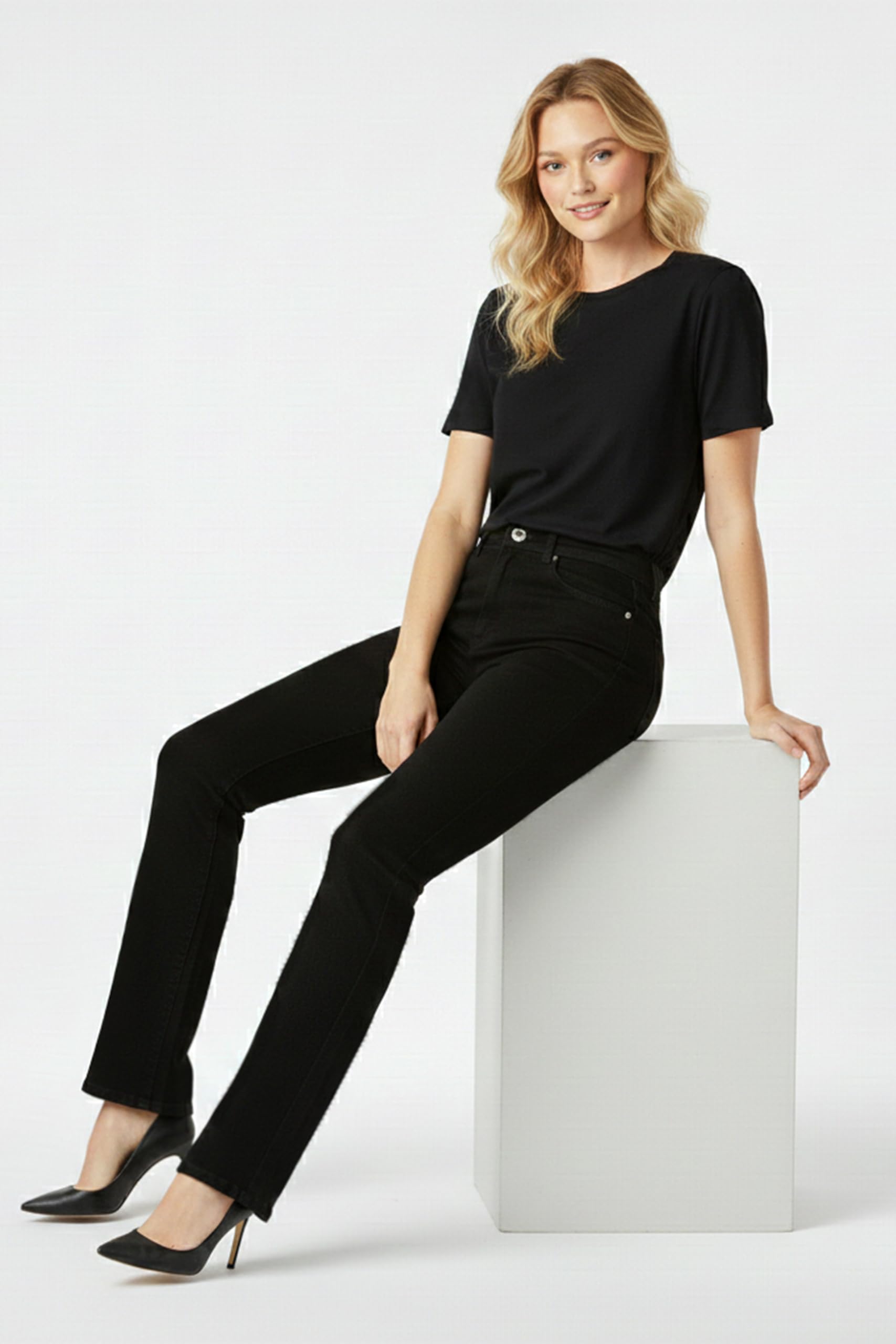 ESRA High Waist Damen Hose Elegant Business Hose Stretch Stoffhose Straight Leg Hose - Premium Damen-Hose aus hochwertiger Baumwolle