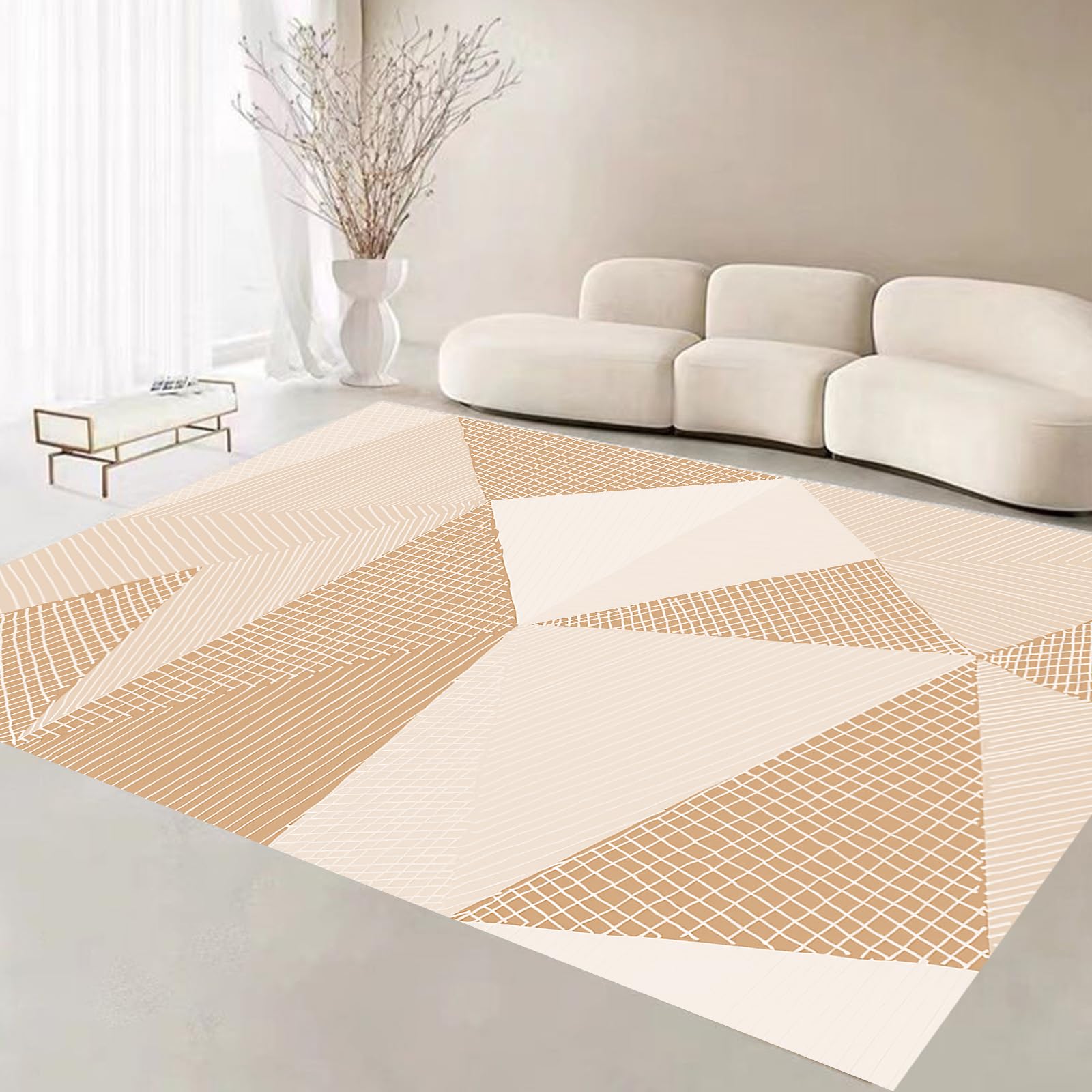 Tapis moderne de salon au design géométrique raffiné orange et blanc
