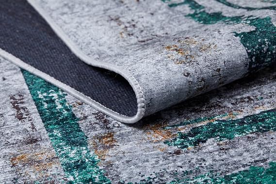 Beloretsk Gri Modern Geometrik Etnik Eskitme Desenli Boho Makinada Yıkanabilir Hafif Hav Toz Vermez Leke Tutmaz Kaymaz Taban Dijital Makine Baskı Halı Oturma Odası Salon Yolluk Koridor Mutfak Halısı