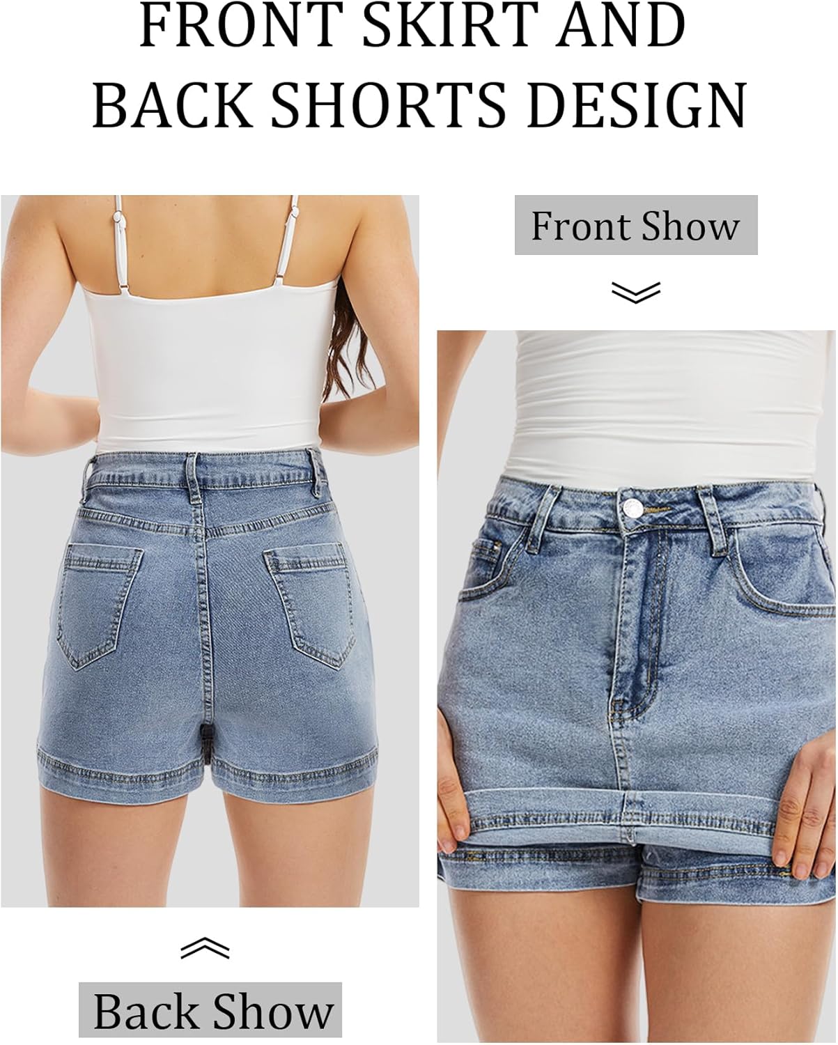 Jean Skorts for Woman Mini Jean Skirt Y2k High Waisted Denim Skirt Front Skirt Back Shorts - Image 4