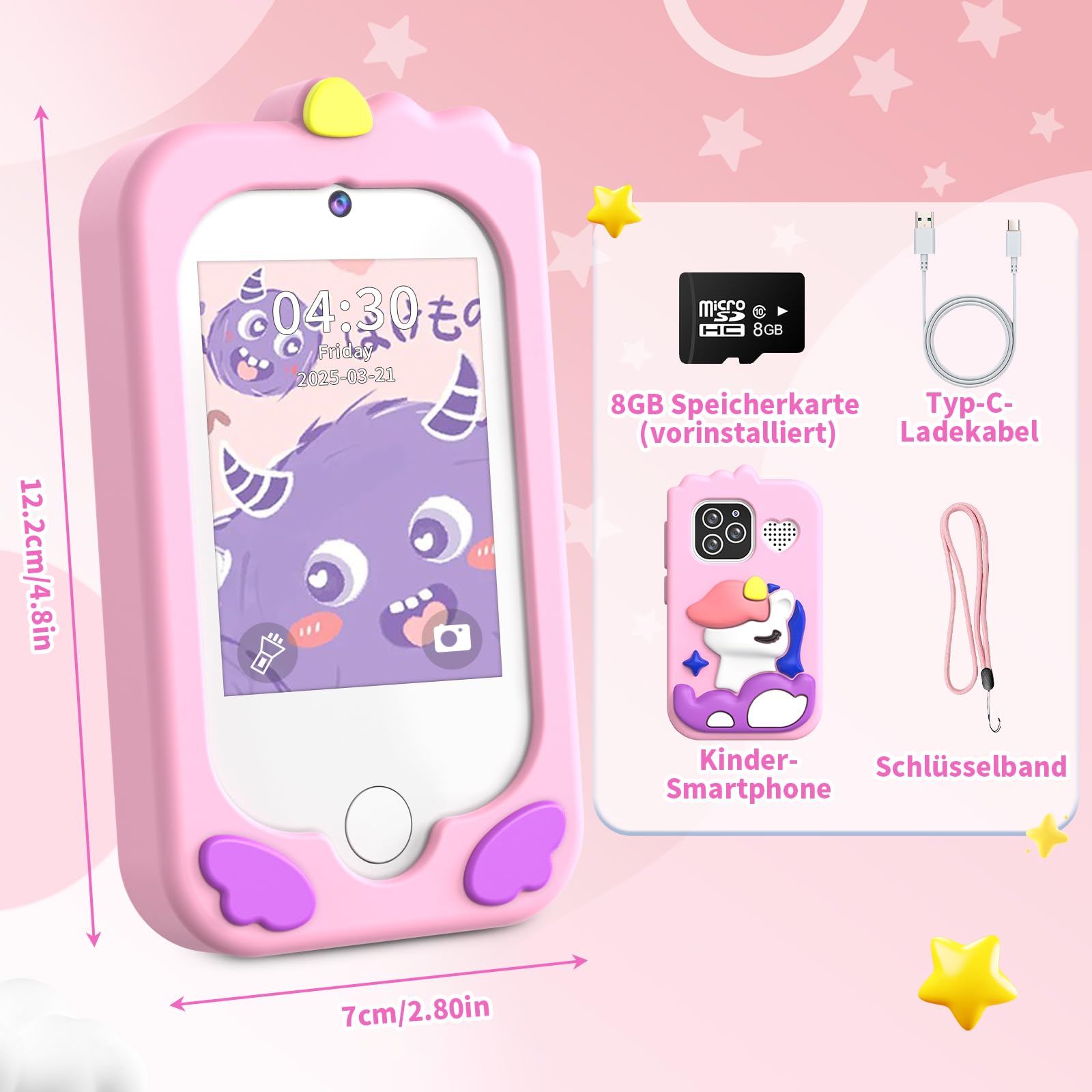 Kinderhandy Spielzeug mit Dual Kamera Kinderkamera 2.8 Inch Touchscreen Lerntelefon Lernspielzeug mit SD Karte Jungen Mädchen 3 4 5 6 7 8 9 Jahre Geburtstags Geschenke
