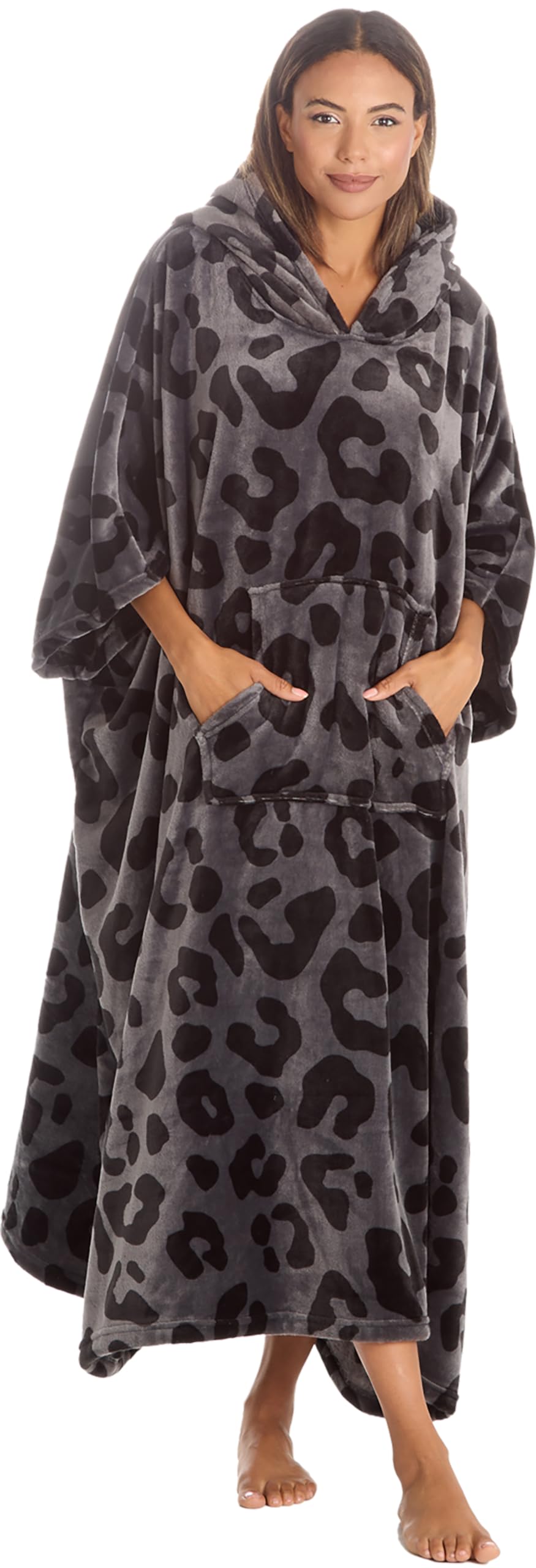 Brandbuys Women's Panther Long Oversized Blanket Hoodie Wearable Throw With Pockets Sleeves Soft Fleece Wearable Throw Giant Sweatshirt Gifts For Her Panther Poncho