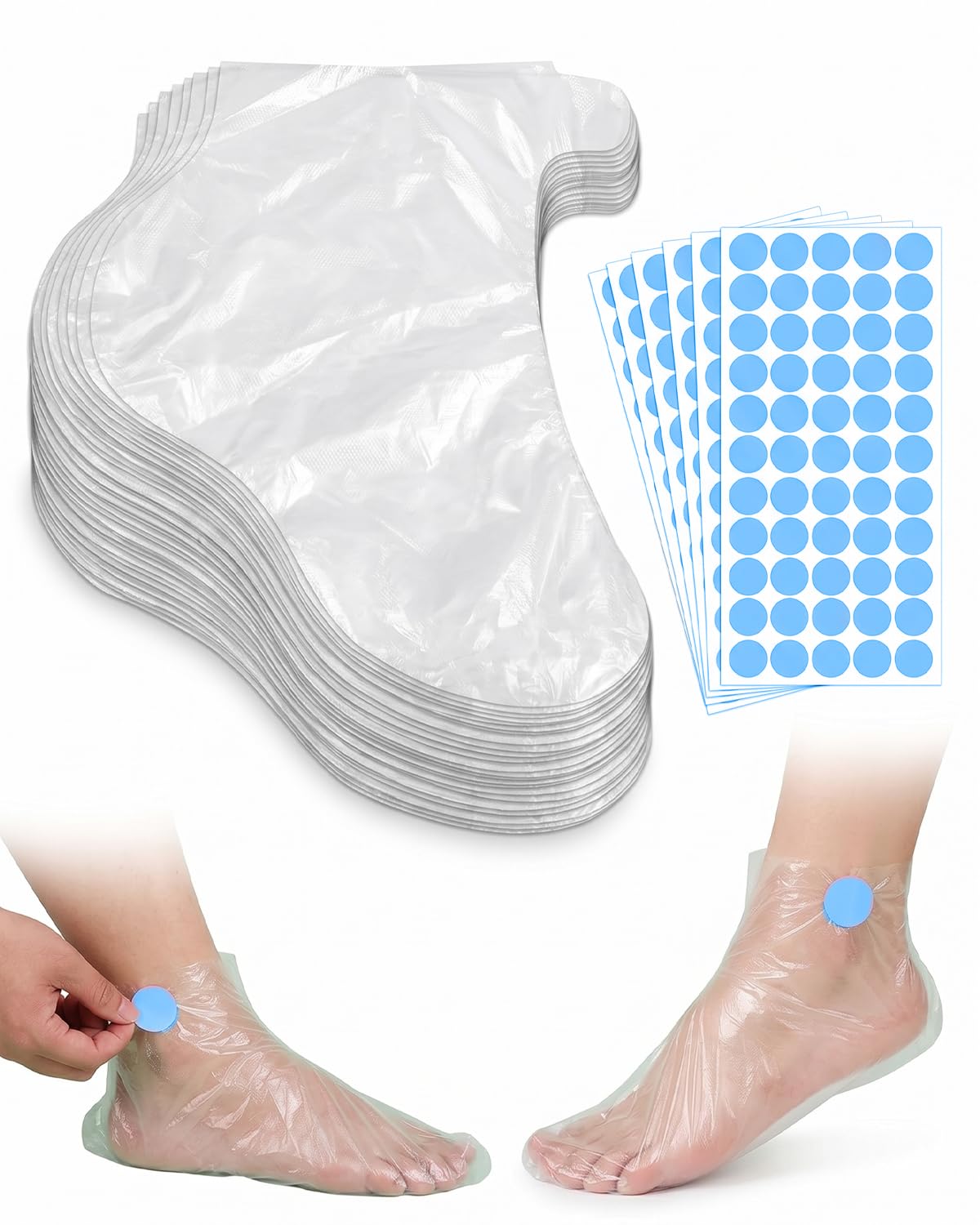 TISCH 100 Pezzi Calzari Monouso 315mm con 100 Adesivi Fissanti Copriscarpe per Paraffina Pedicure Fino Taglia 43