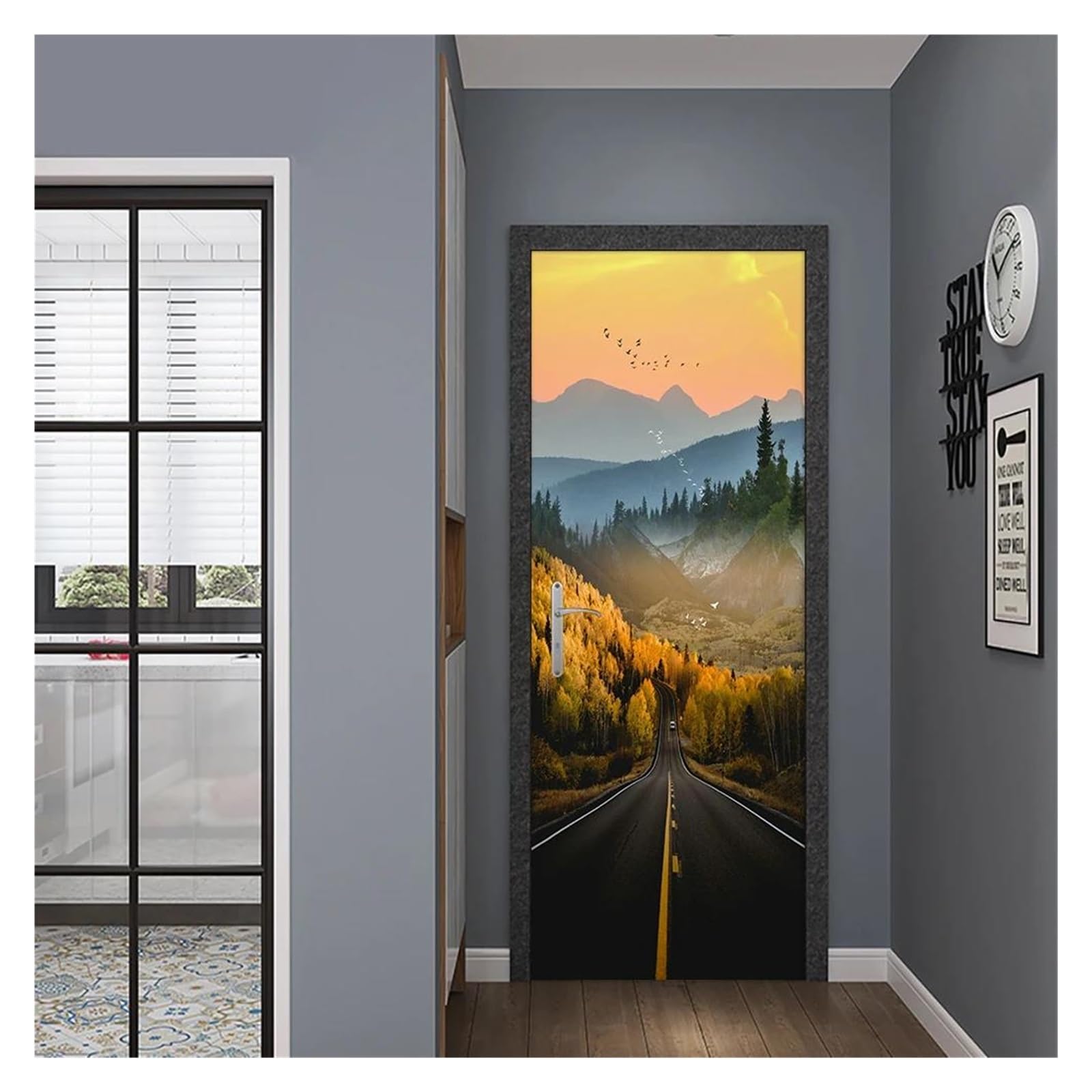 Sticker mural forêt 77x200cm pour porte et cuisine | Papier peint trompe l'œil nature