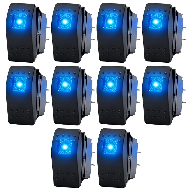 Kit com 10 interruptores tipo rocker SPST Anxingo 12/24 V com LED azul e proteção IP66