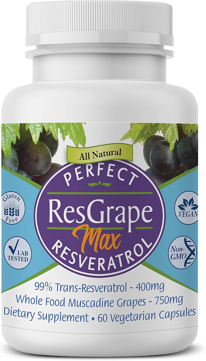 Perfect Supplements – Perfect ResGrape Resveratrol MAX – 60 Capsules – Trans-Resveratrol & Organic Muscadine Grapes – Promotes Anti-Aging