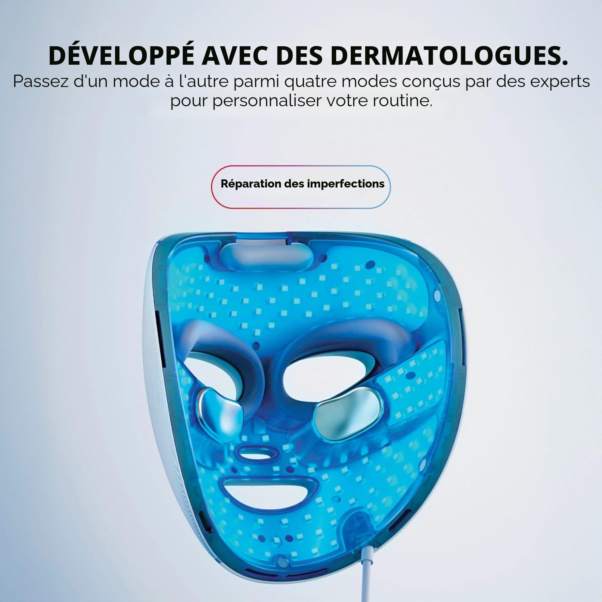 Shark CryoGlow Masque facial à LED avec refroidissement sous les yeux, anti-âge et réparation des imperfections, LED rouge et bleue, thérapie par lumière infrarouge, USB-C, télécommande, sac de