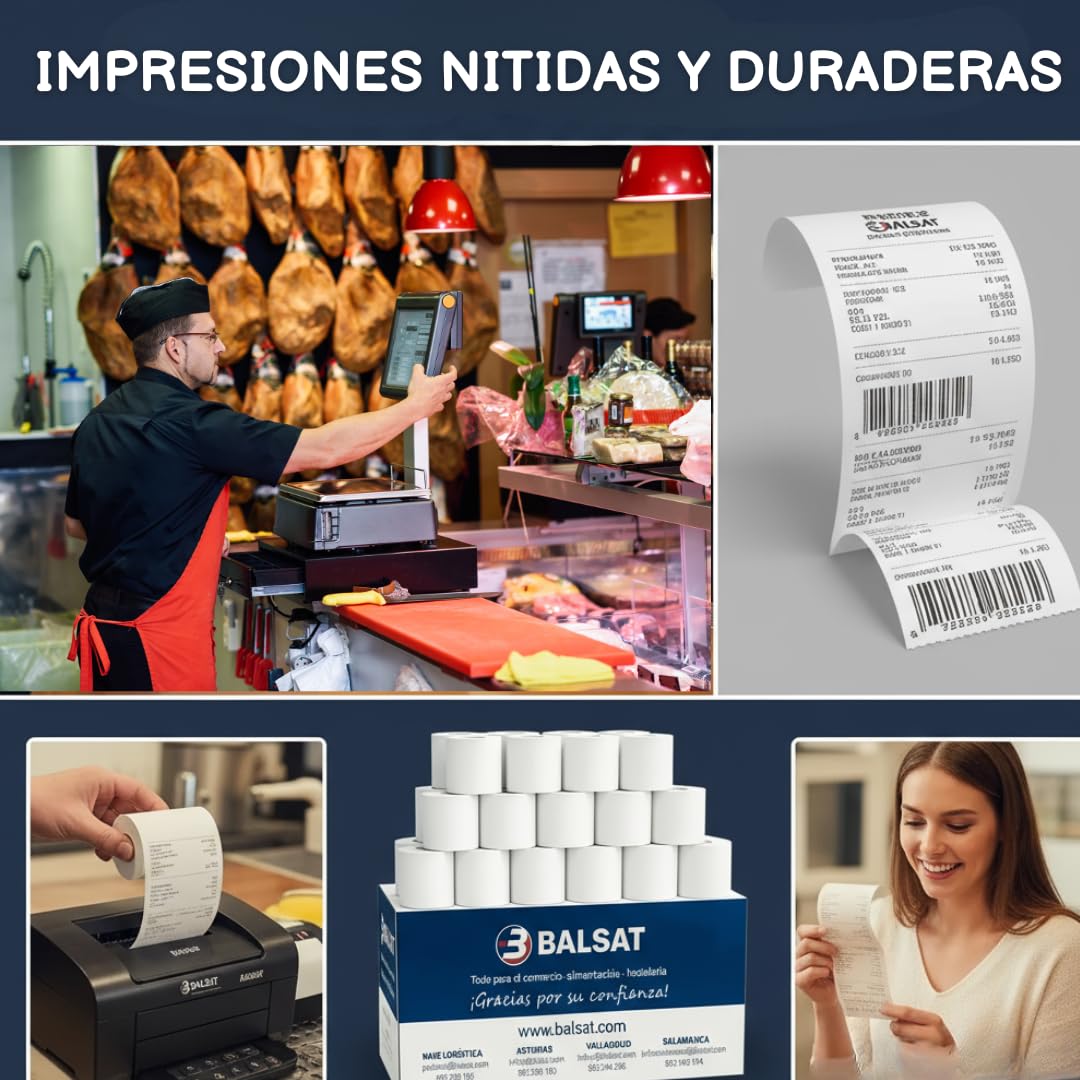 100 Rollos Papel Térmico 57x55 | Rollo Ticket 57x55 Termico | Rollos Térmicos 57x55 | Para Impresoras TPV, Cajas Registradoras, Tickets y Recibos