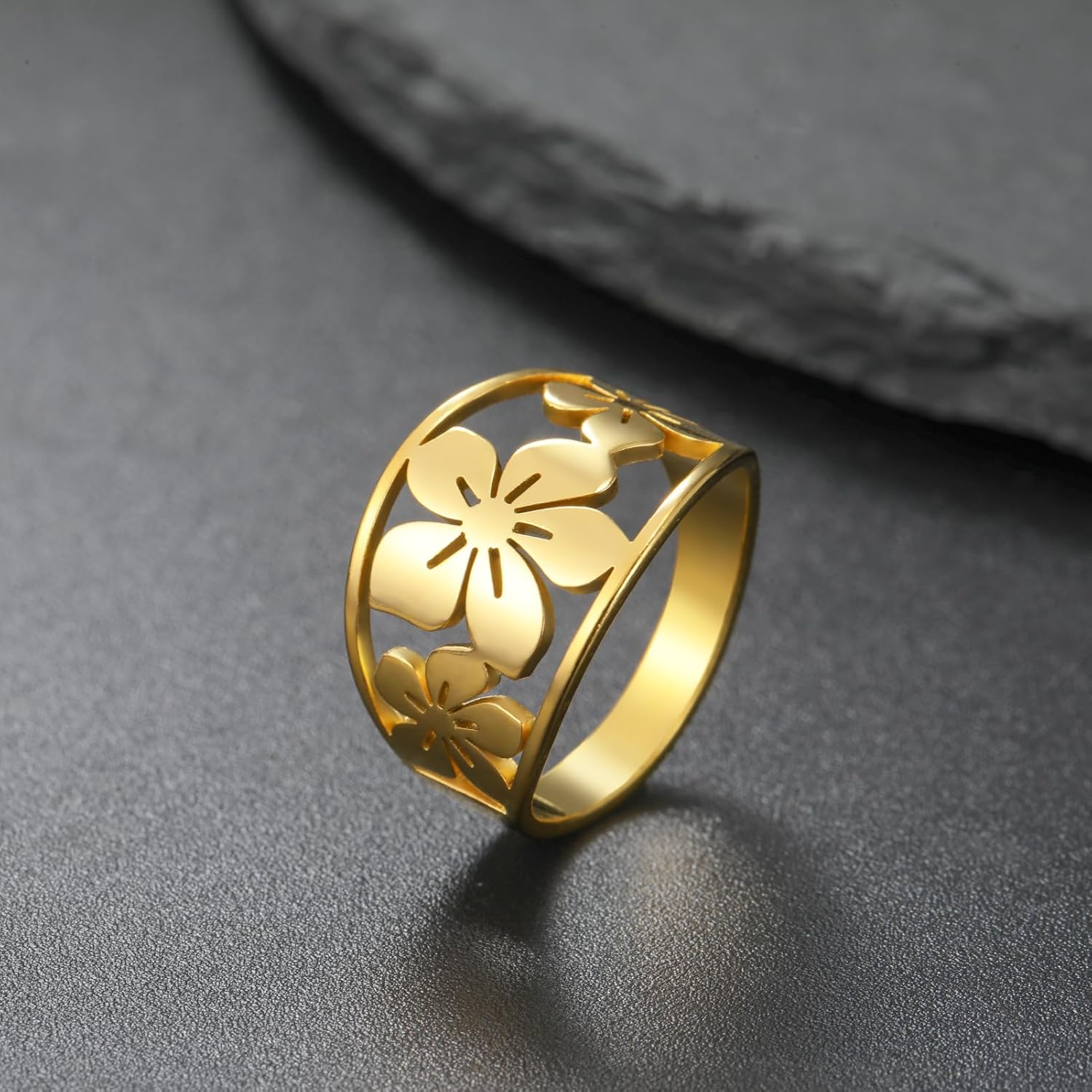 Bohemian Hollow Flower Ring for Women Stainless Steel Elegant Flower Ring Daily Band Exquisite Jewelry Wedding Band Promise Rings - Image 2