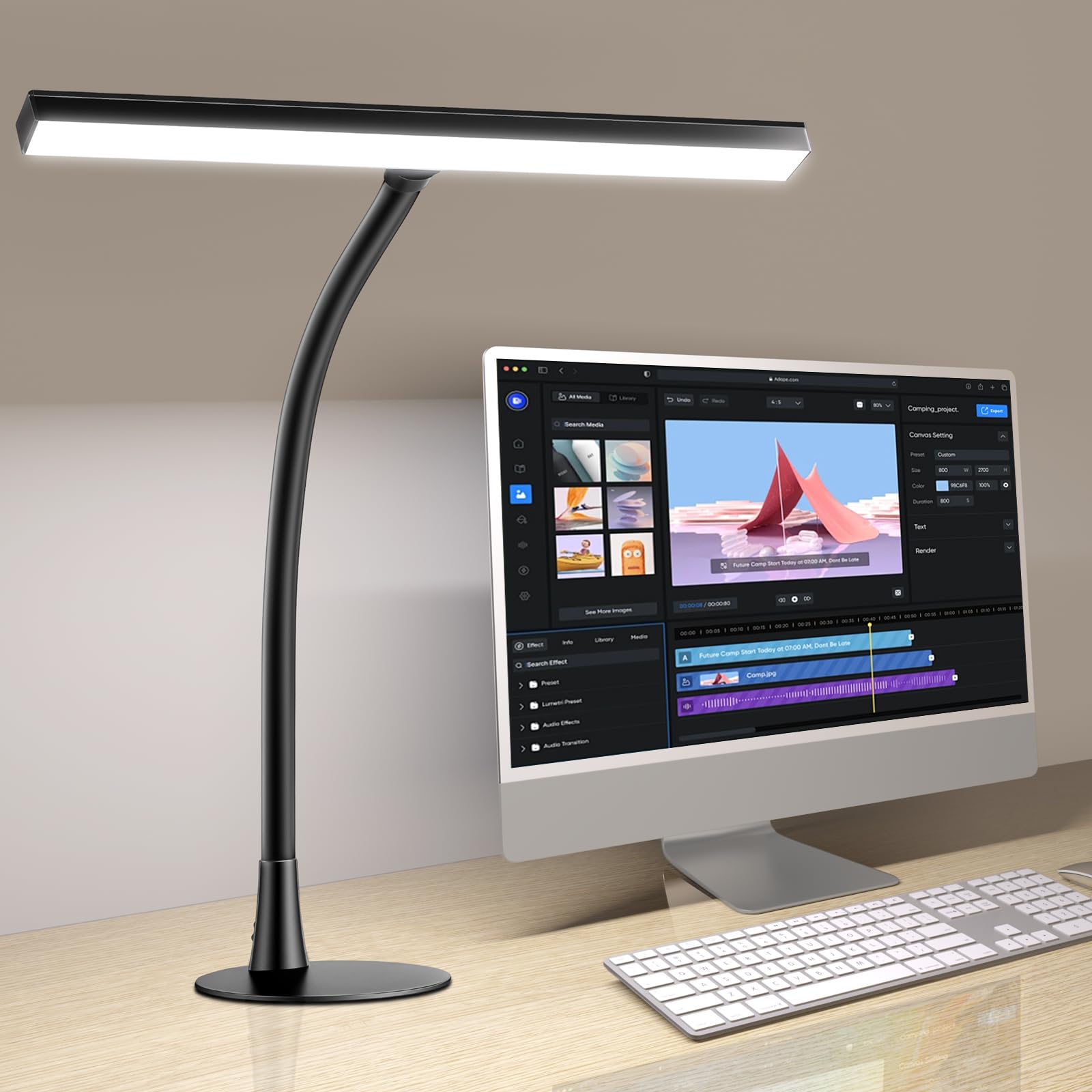 BZBRLZ LED Desk Lamp for Home Office, 360° Flexible Gooseneck Desk Light with 3 Color Modes & 10 Brightness, Eye-Caring Adjustable Task Light for for Piano, Computer, Workbench, 10W, 1000LM (Black)