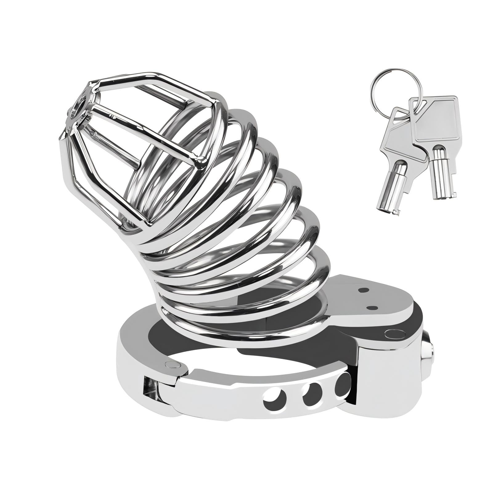 Grande Cage de Chasteté Pénis en Métal Sex Toýs Homme Cage Chastetée Réglable en 7 Tailles Ceintures de Chasteté avec Fermeture à Pression pour Retenir le Pénis de l'Homme Chastity Cage (B)