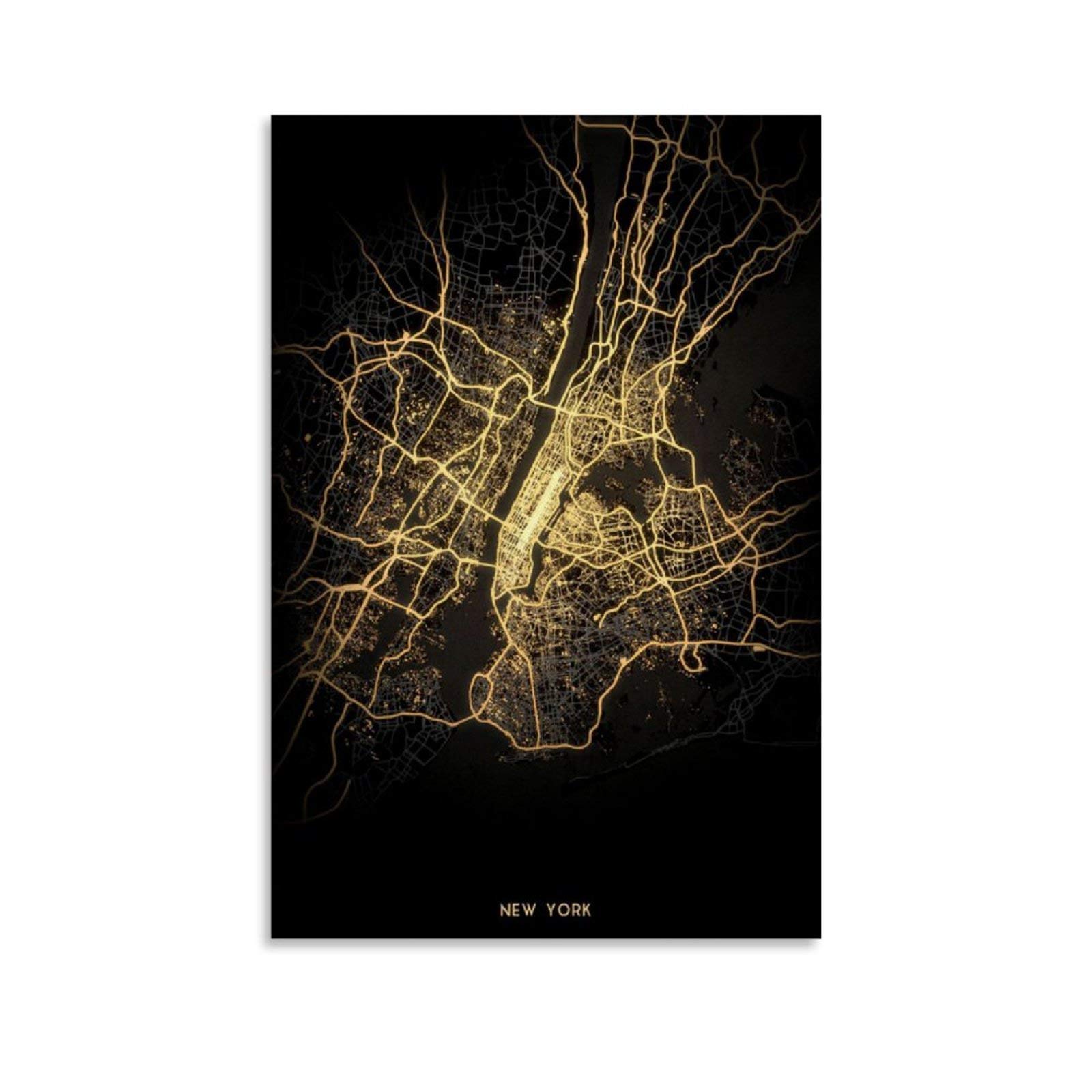 HeiwuCity Light Maps New York Poster Decorative Painting Canvas Wall Art Living Room Posters Bedroom Painting 08x12inch(20x30cm)