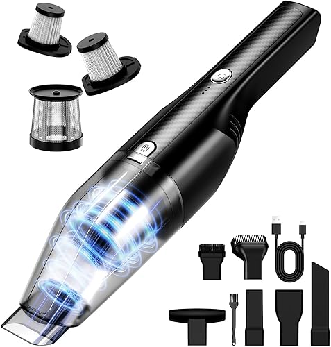 Aspiradora de mano inalámbrica - Aspiradora portátil inalámbrica con potente succión de 11000 Pa, 1.2 libras ligera, carga tipo C, múltiples