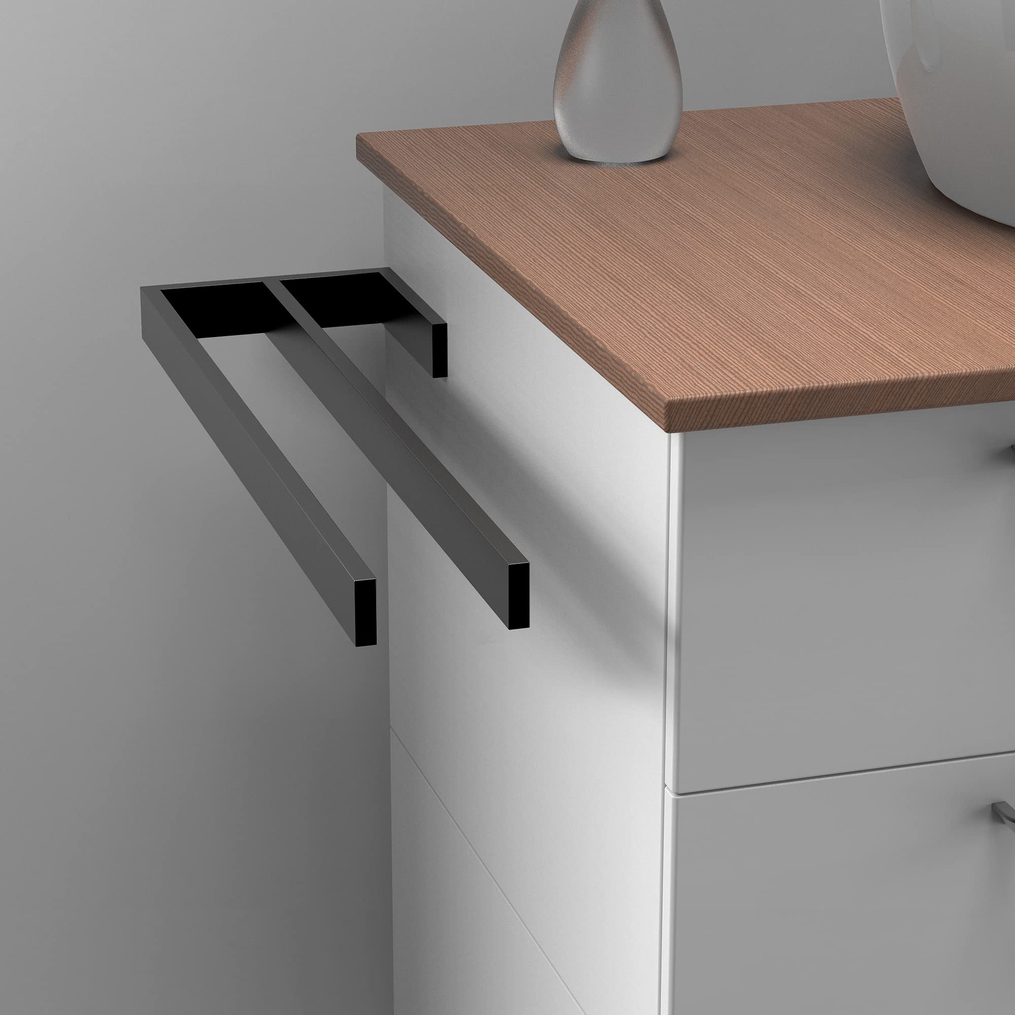 Toallero Jörn con dos barras para lavabo, Colgador Pared, Negro, Aluminio, Longitud: 400 mm, Altura: 25 mm, Profundidad: 120 mm