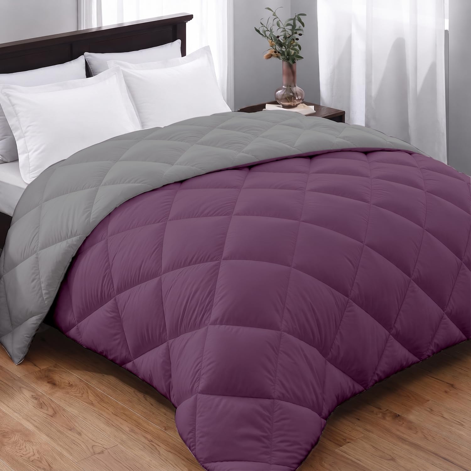 AYKA Reversible Comforter 220 GSM Microfiber Reversible AC Comforter/Blanket for Winter/Quilt/Duvets for King Size Double Bed Comforter (90 * 100, Burgundy & Grey)| TC - 220