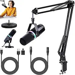 Kit De Microfone Dinâmico XLR,USB, Para Streaming, Podcasts, Jogos, RGB, Funções De Mudo E Redução De Ruído, Controle De Volume, Microfone Para PC Ou Celular(preto)